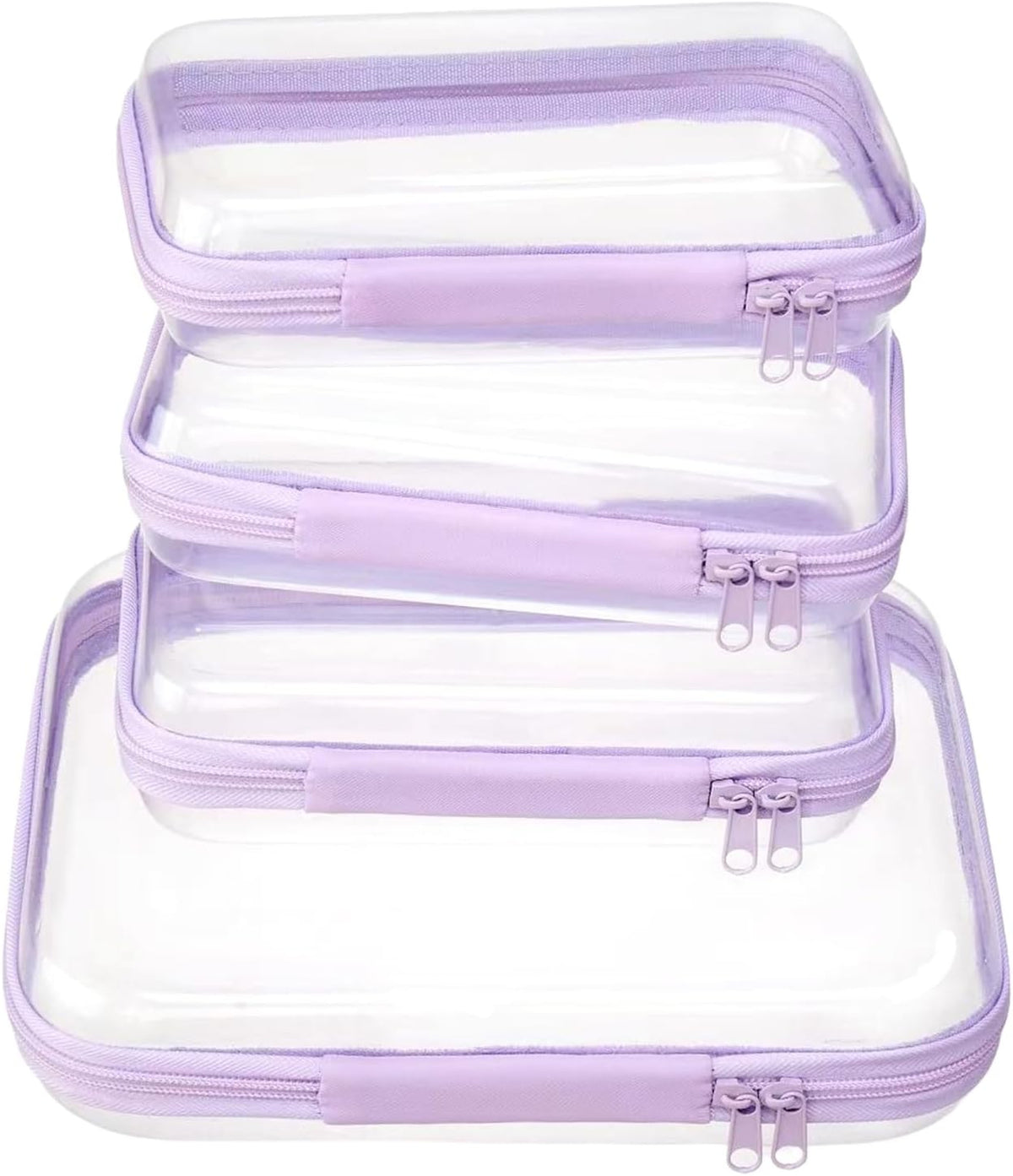 4 pcs Clear Zipper Pouches,Hard Shell Zipper Case, Toiletry Bag for Travel, CLear Diaper Bag