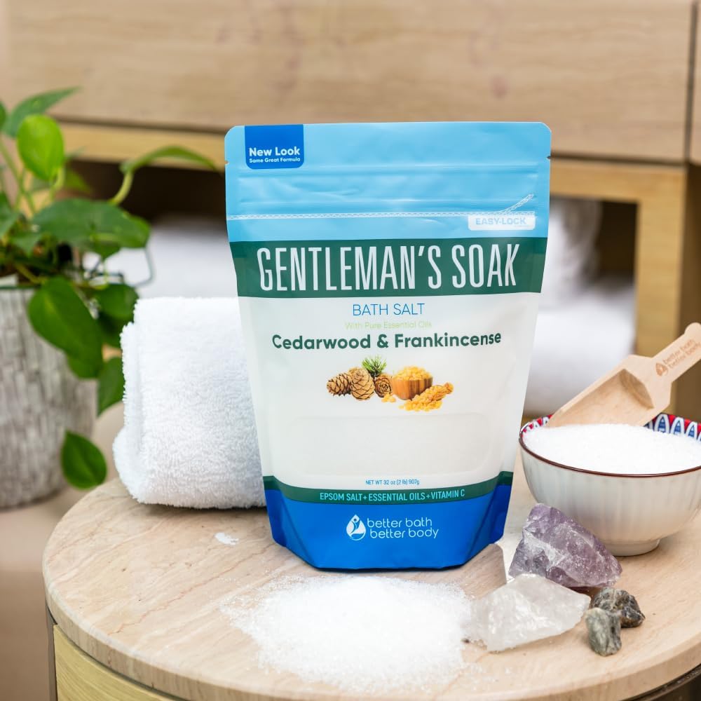 Gentleman's Bath Salt 32 Ounces Epsom Salt with Natural Cedarwood, Frankincense, Eucalyptus and