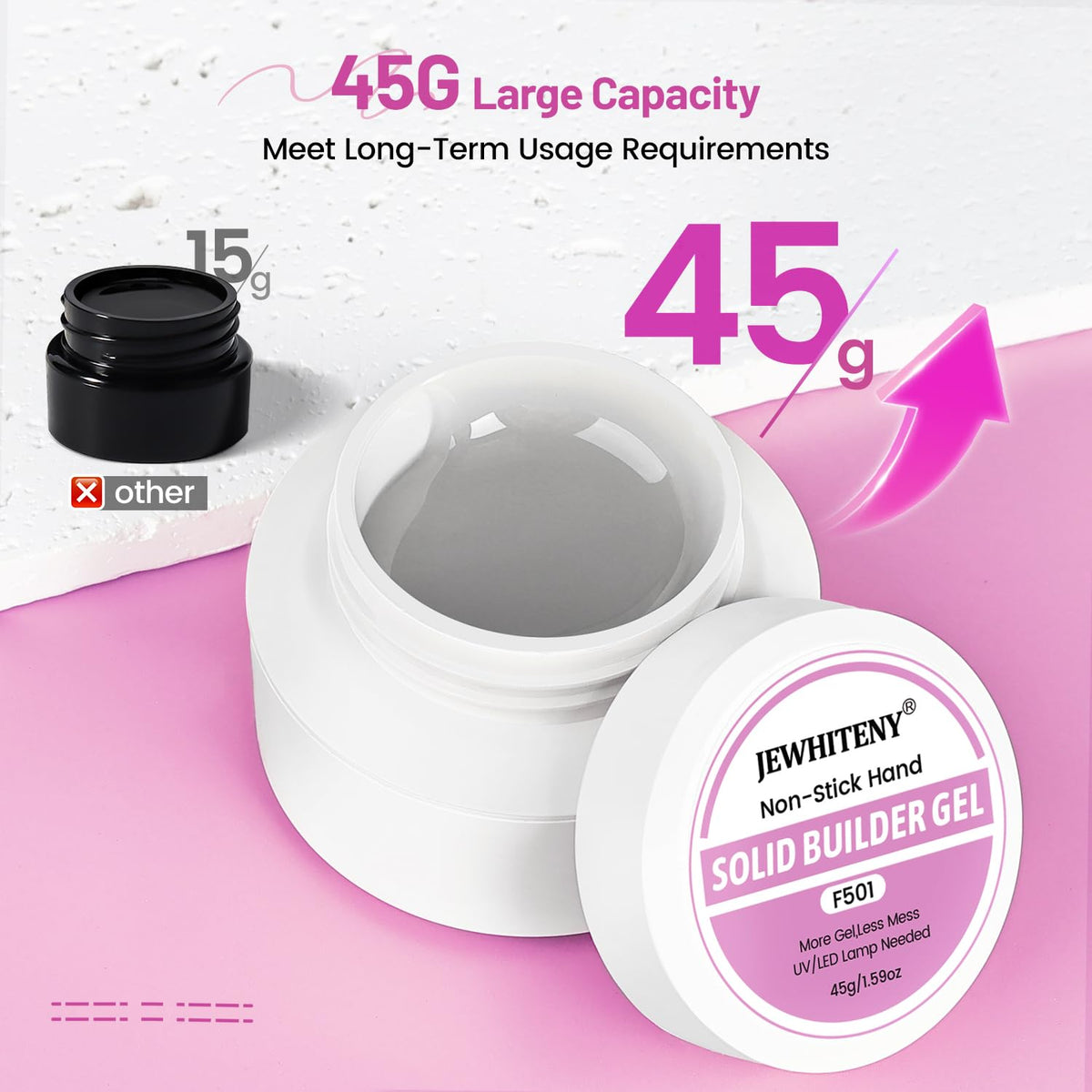 JEWHITENY 45g Large Capacity Clear Solid Builder Gel: Non-sticky 3D Sculpting Gel For Nail