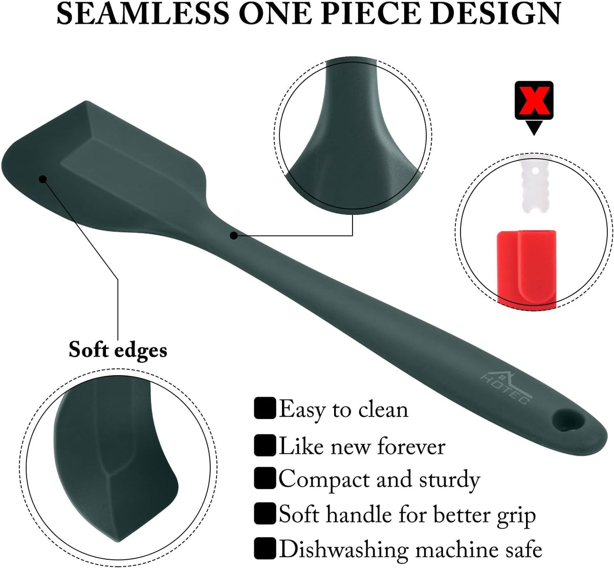HOTEC Heat Resistant 600℉ BPA-Free Silicone Rubber Spatula Set for Baking, Cooking, and Mixing Non