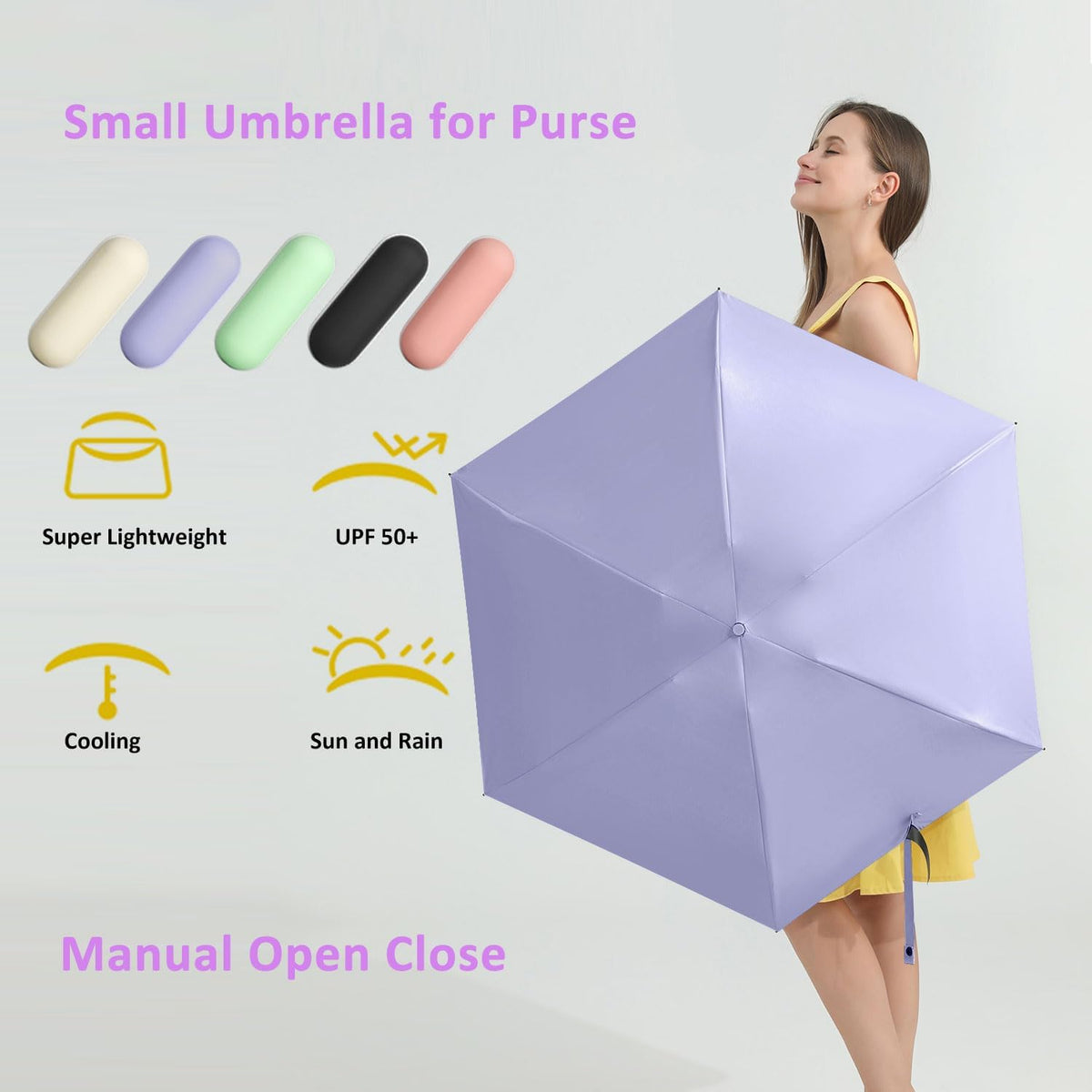 BAODINI Travel Essentials Mini Umbrella for Purse With Case Small Compact UV Sun Protection