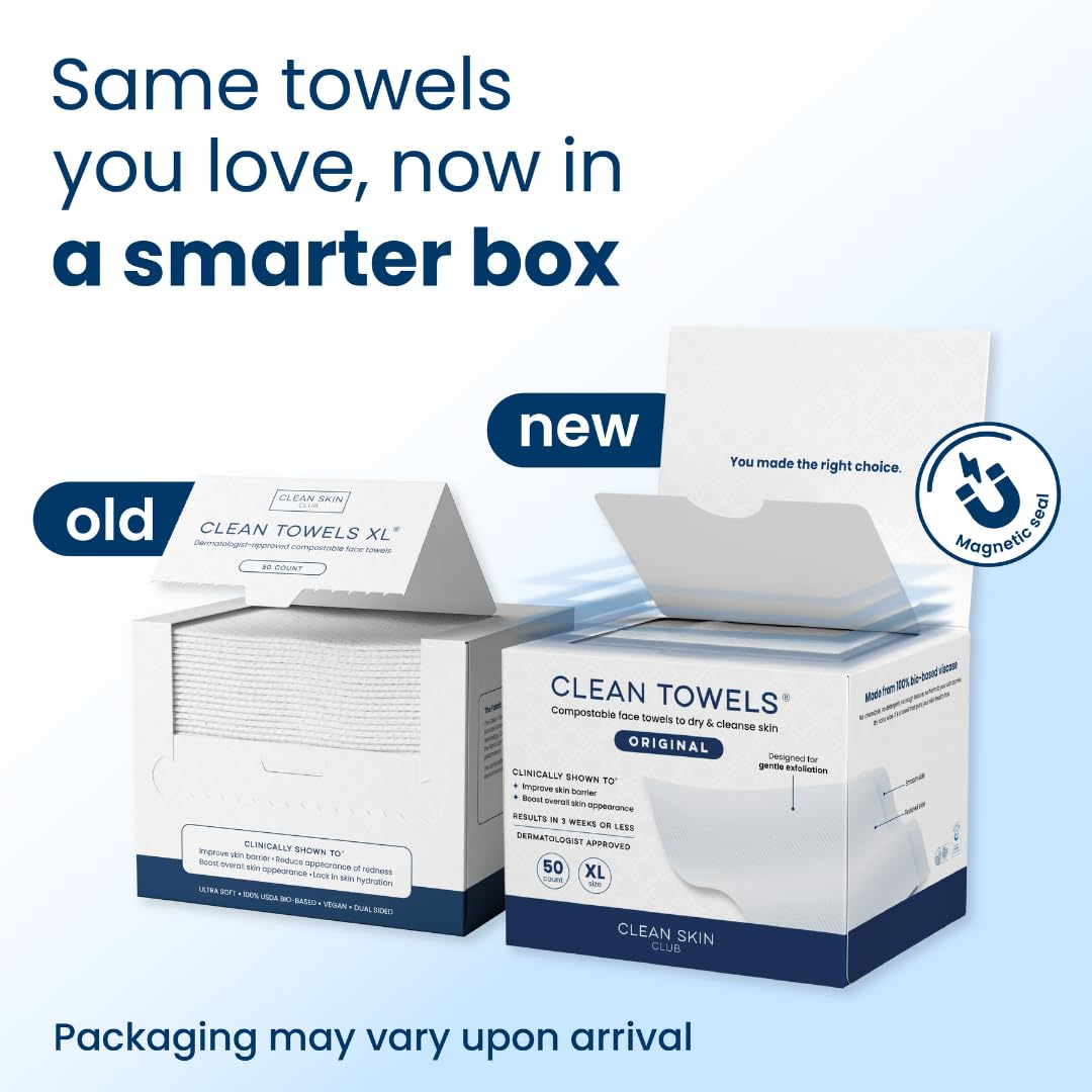 Clean Skin Club Clean Towels XL®, 100% USDA Biobased Face Towel, Disposable Face Towelette, Eczema