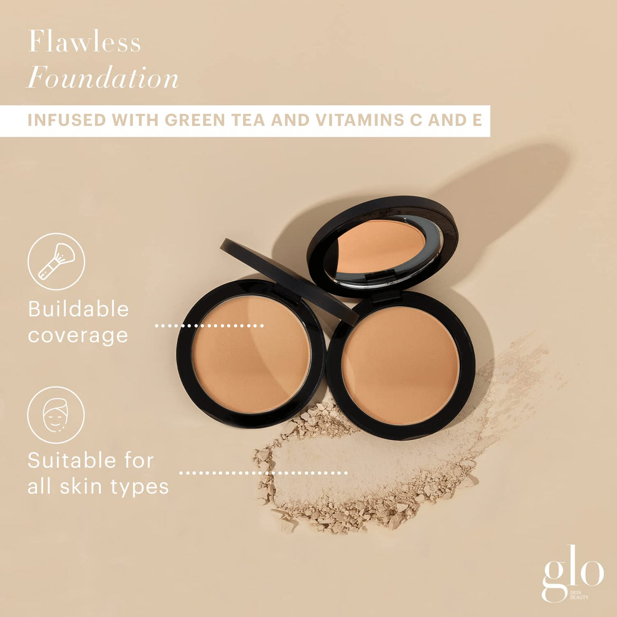 Glo Skin Beauty Pressed Base Powder Foundation Makeup (Tawny Light) - Flawless Coverage for a