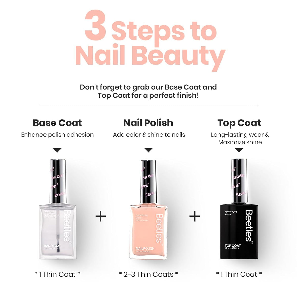 Beetles Nail Polish Bubble Bliss, 2 in 1 Nail Strengthener Polish Growth Nail Ridge Filler Base