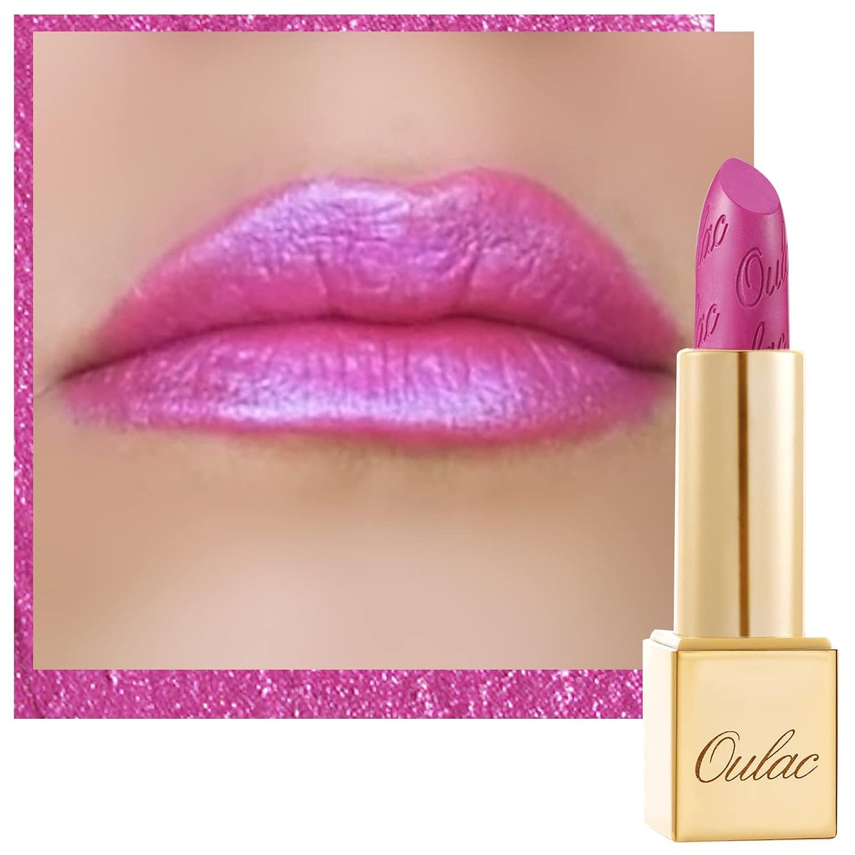 Oulac Pink Lipstick for Women with Metallic 3D Shine Lightweight Hydrating Formula, High Impact Lip