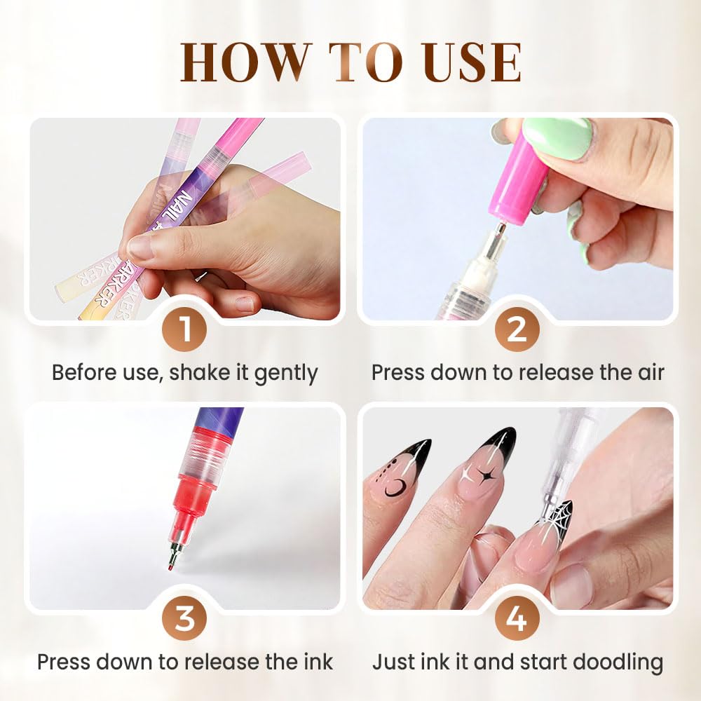 12 Colors Nail Art Pens Set, Nail Art Markers Doodle Pen for Kids Adults, Nail Art Tools for