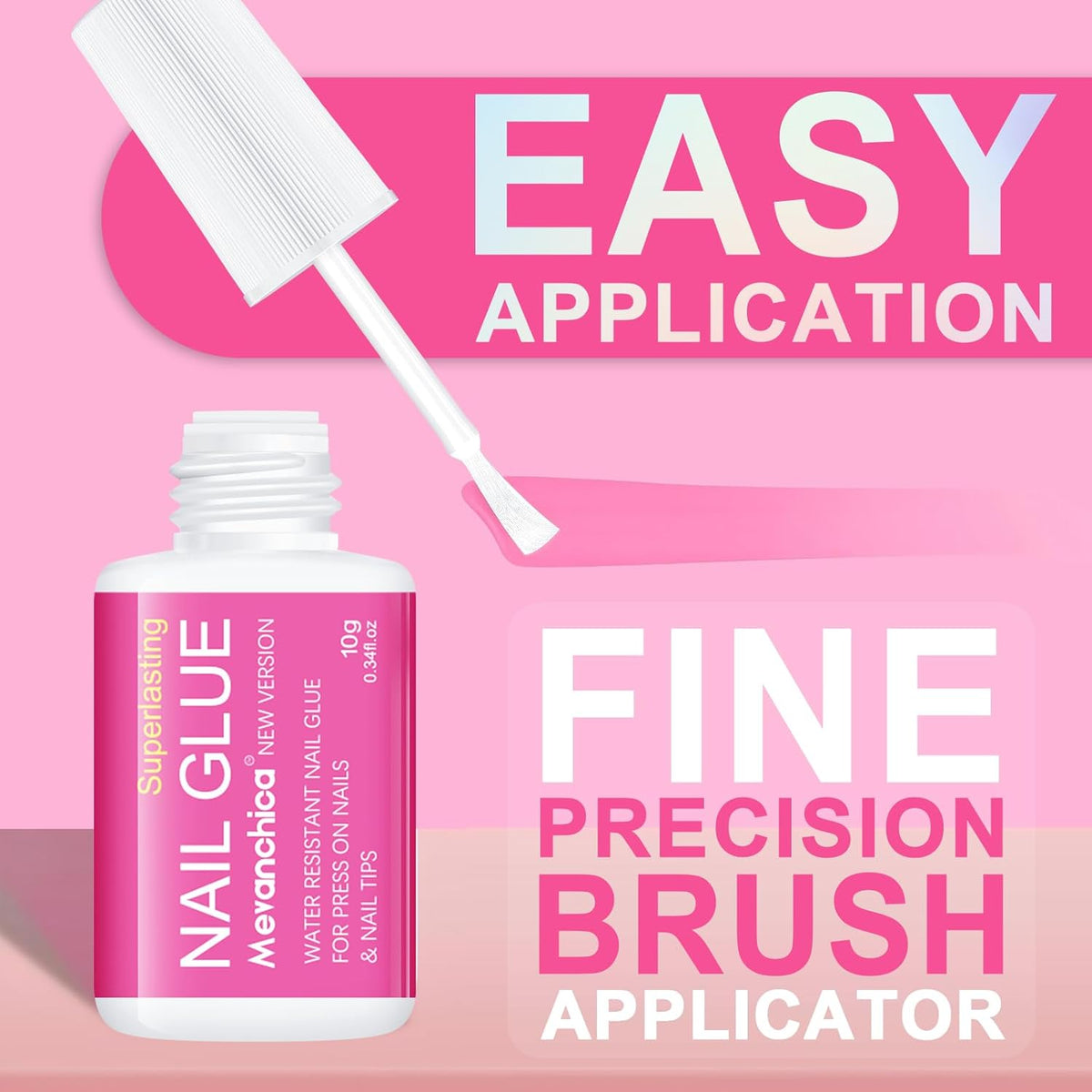 Super Strong Nail Glue for Press ons,Nail Tips&Acrylic Fingernails(10ml) New Version Brush Tip