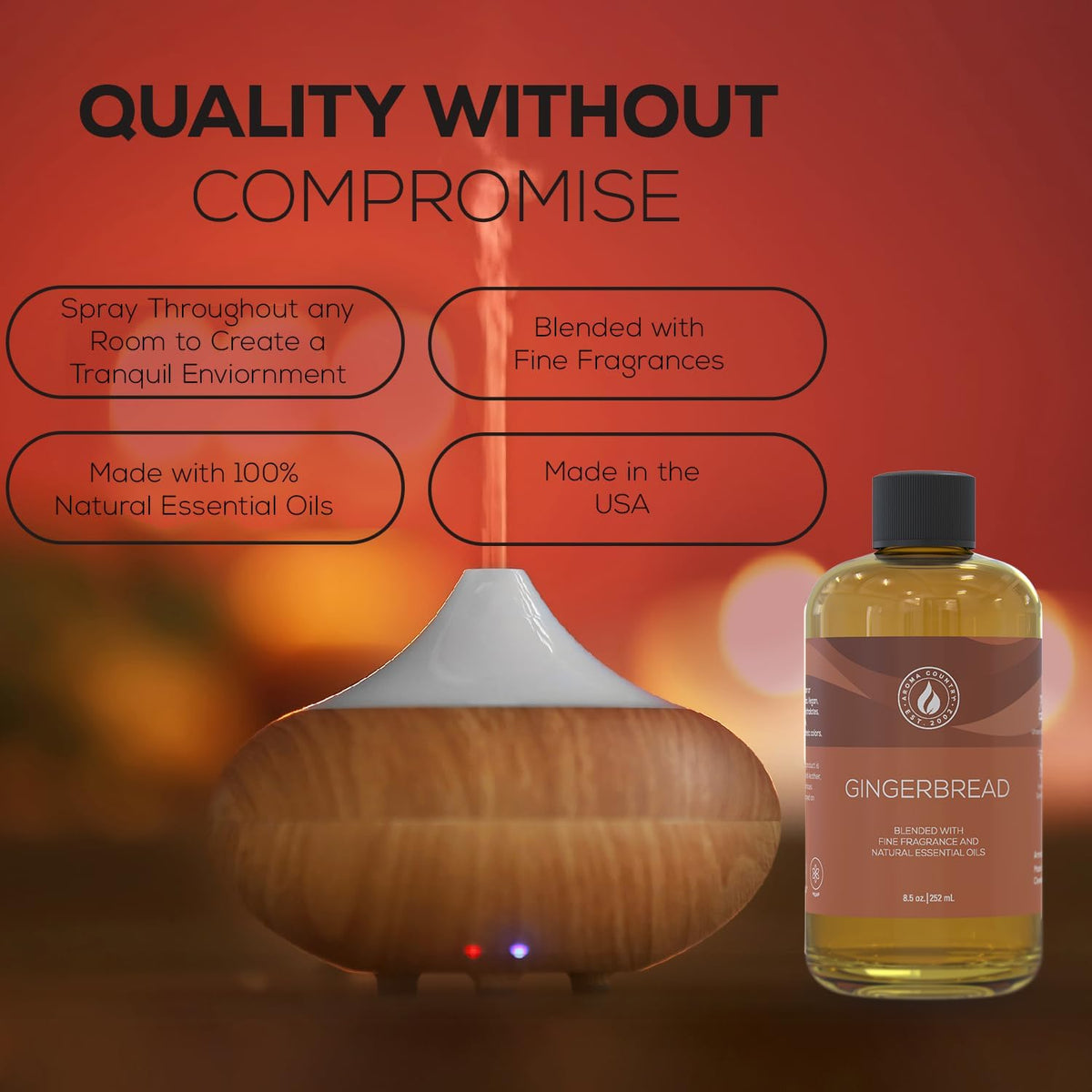 Aroma Country Gingerbread Diffuser Oil - Luxury Essential Oils for Diffuser Refill & Air Freshener