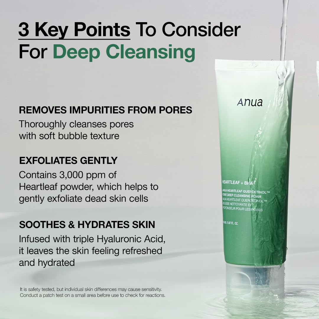 ANUA Heartleaf Quercetinol Pore Deep Cleansing Foam, Facial Cleanser, for Double Cleansing, BHA