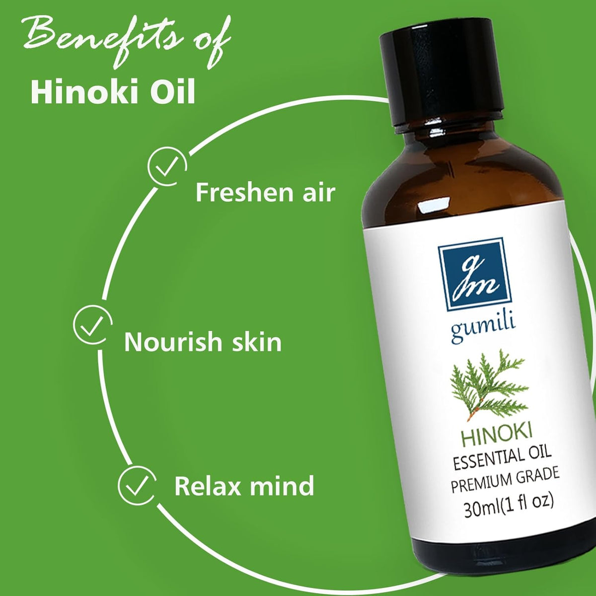 Hinoki Essential Oil 1 Oz – 100% Pure Natural Hinoki Oil for Diffuser, Skin, Hair, Massage & DIY