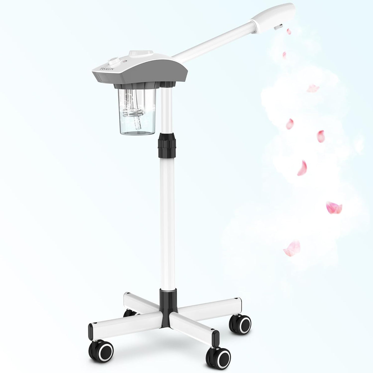 TASALON Professional Facial Steamer Machine on Wheels, Standing Esthetician Steamer with Hot Ozone