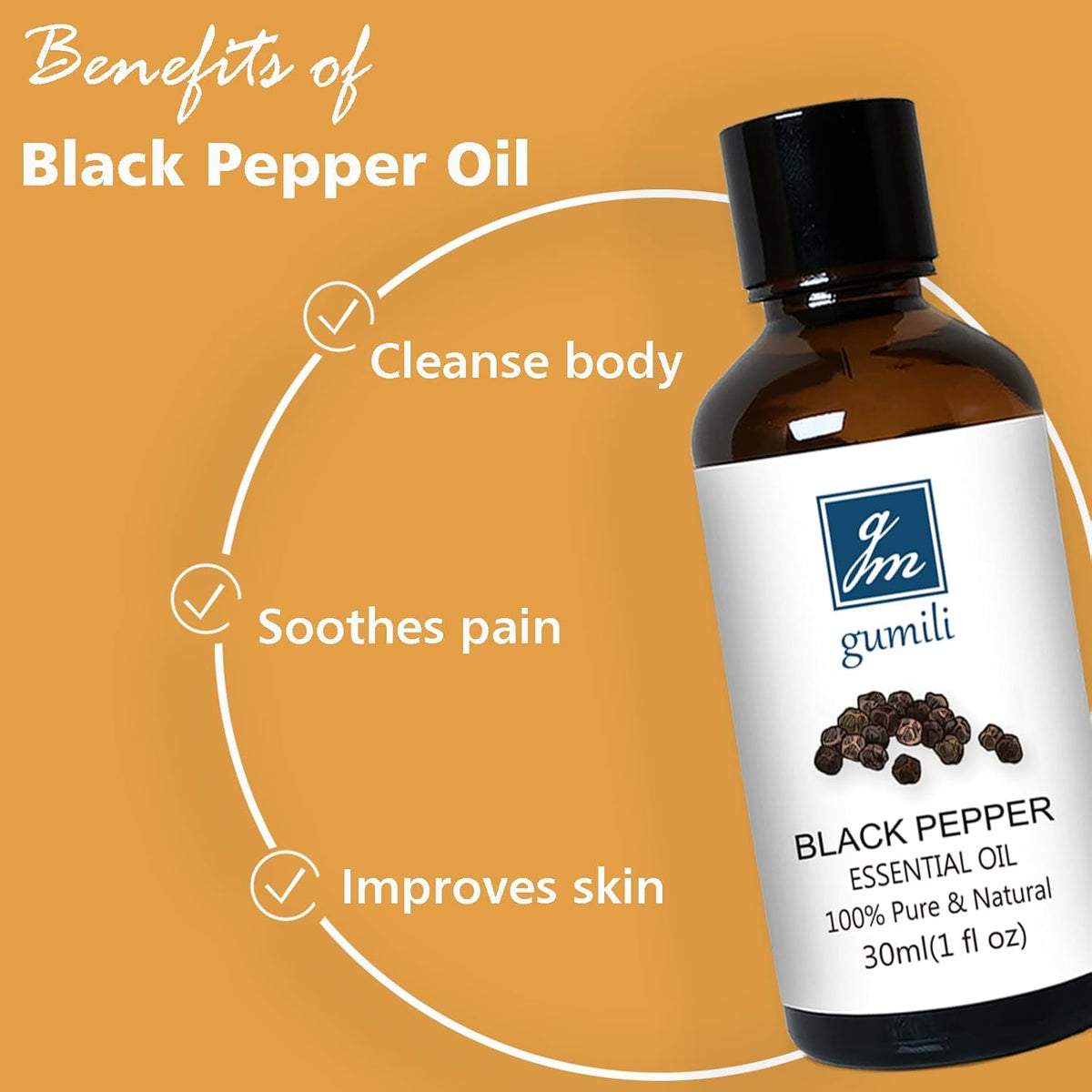 Black Pepper Essential Oil 1 Oz – 100% Pure Natural Black Pepper Oil for Diffuser, Massage, DIY