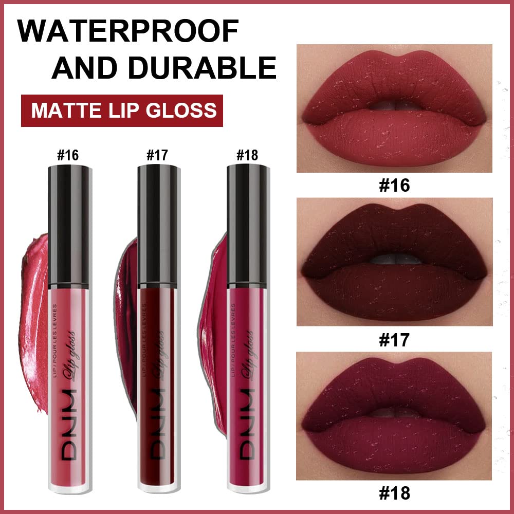 evpct 3Pcs Dark Red Purple Matte 24-hour Liquid Lipstick Sets, Matte Lipstick Lip Stain Long