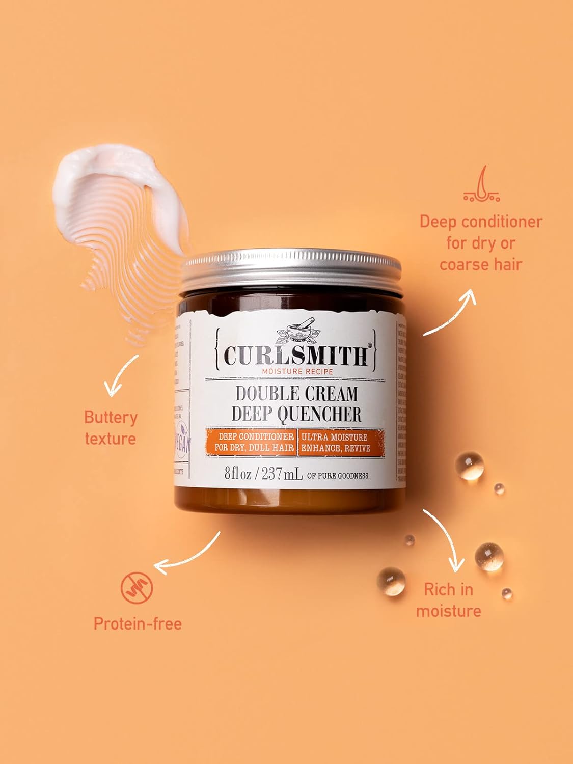 CURLSMITH - Double Cream Deep Quencher - Vegan Moisturising Deep Conditioner for Ultra Dry, Wavy
