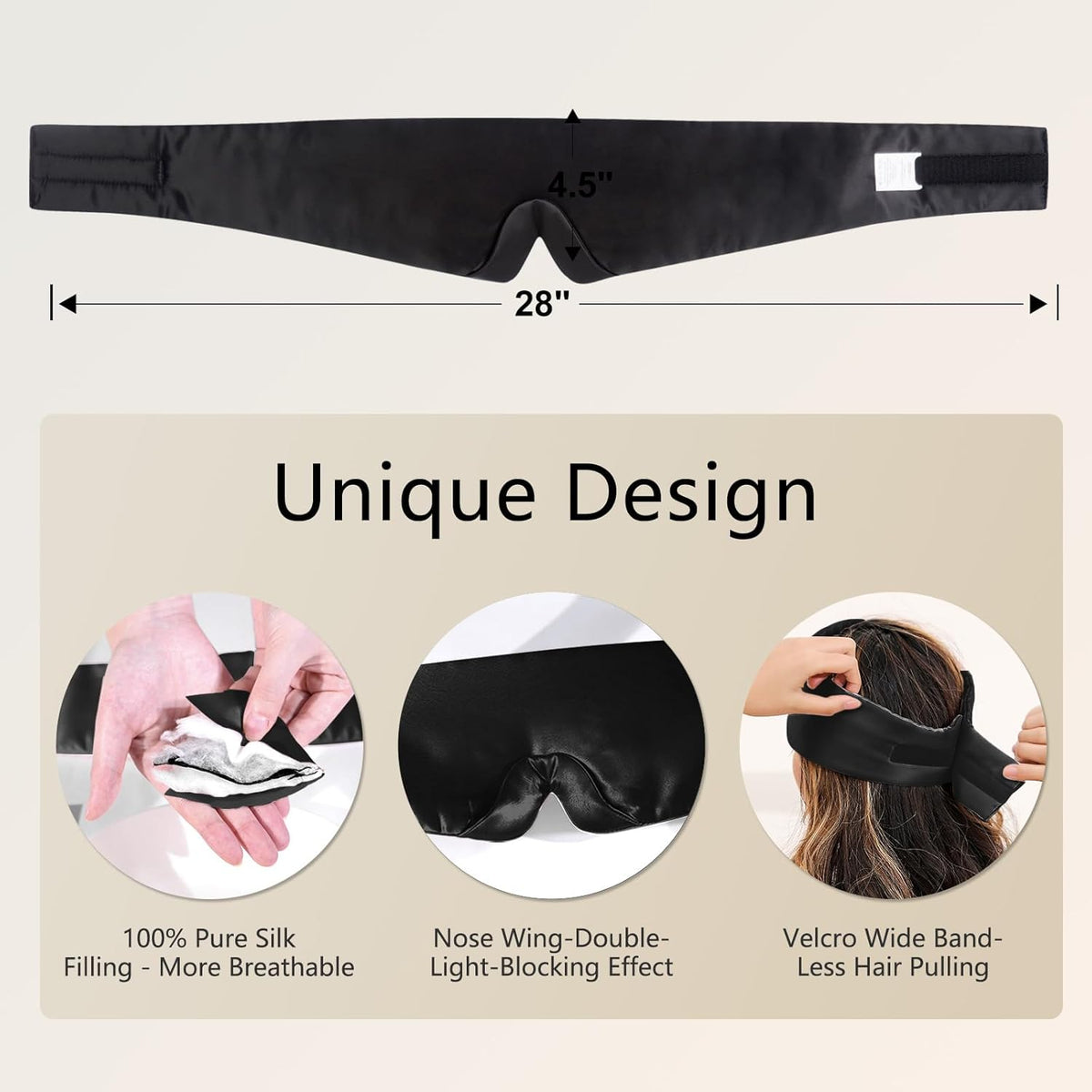 ZIMASILK 100% 22 Momme Mulberry Silk Sleep Mask - Full Silk Filled, Ultra-Soft & Breathable