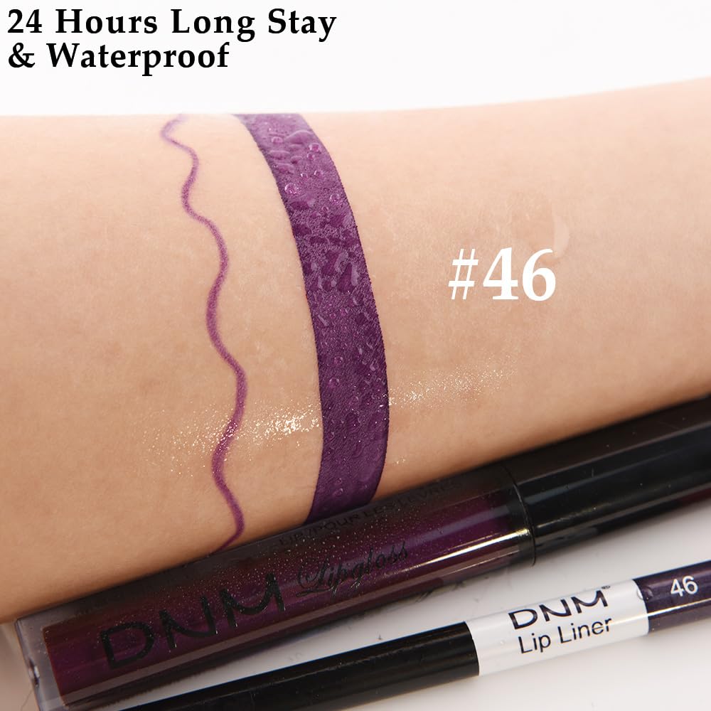 evpct 2Pcs Dark Deep Purple Matte Liquid Lipstick Lip Gloss Stain and Retractable Lip Liner Makeup