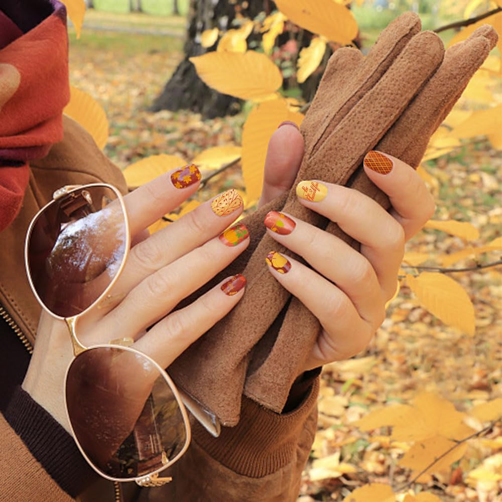 ALIBBON 6 Pcs Fall Nail Stamping Plates Set, Leaves Background Nail Art Stamp Templates, Pumpkin
