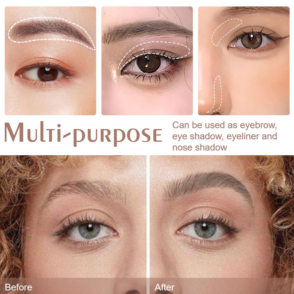 Brown Eye Brow Powder for Women, Light Medium Matte Gray White Eyebrow Powder Kit with Brush