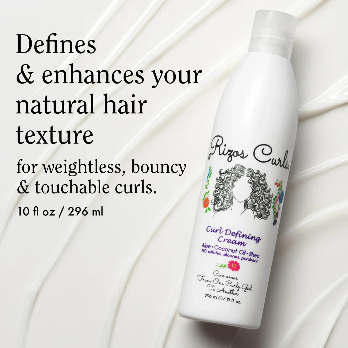 Rizos Curls Curl Defining Cream for Wavy, Curly, Coily Hair – Frizz Control, Defines, Softens