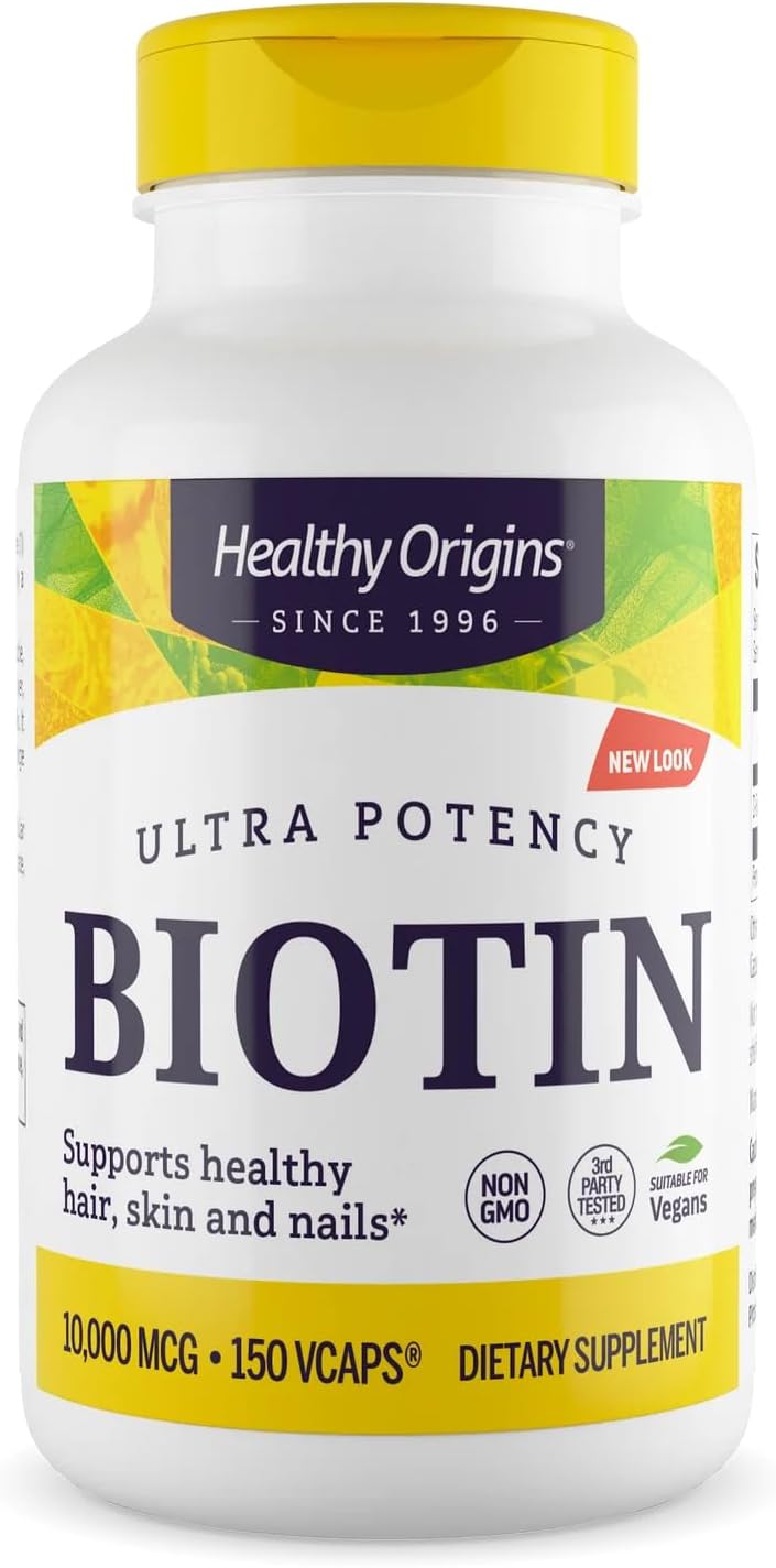 Healthy Origins Biotin 10,000 mcg (USP Grade, Non-GMO, Gluten Free, Hair Support, Nail Support)