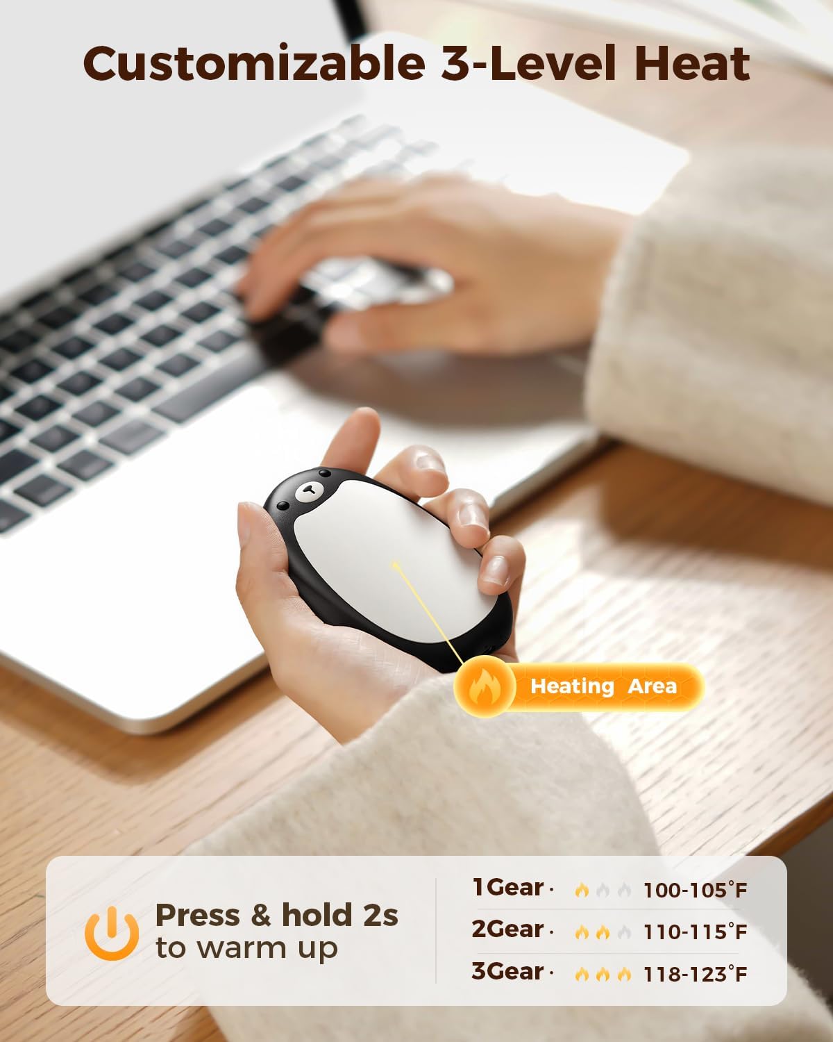 SWEETFULL Hand Warmers Rechargeable – Cute Bear, 2 Pack Magnetic Hot Hands, Reusable Electric