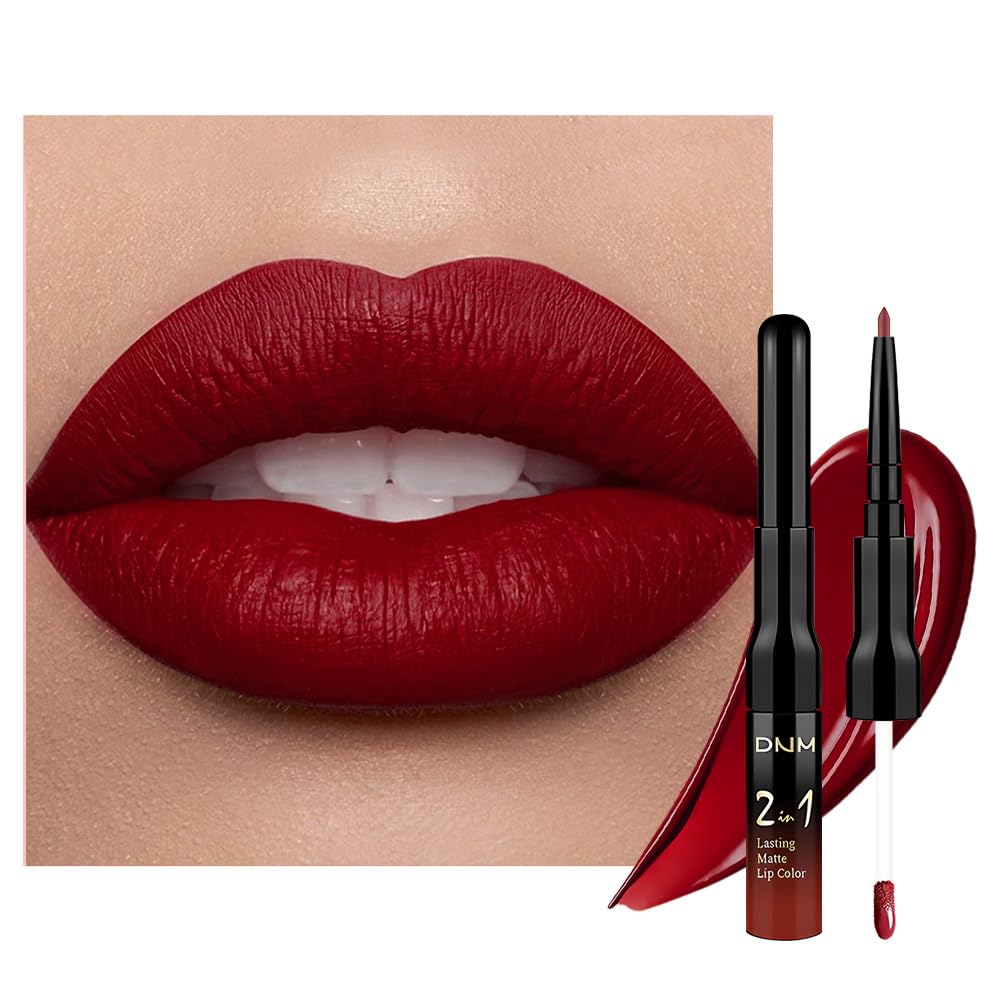 evpct 1Pcs Dark Oxblood Red Matte Lip Liner and Liquid Lipstick Stain Makeup Set for women, Red