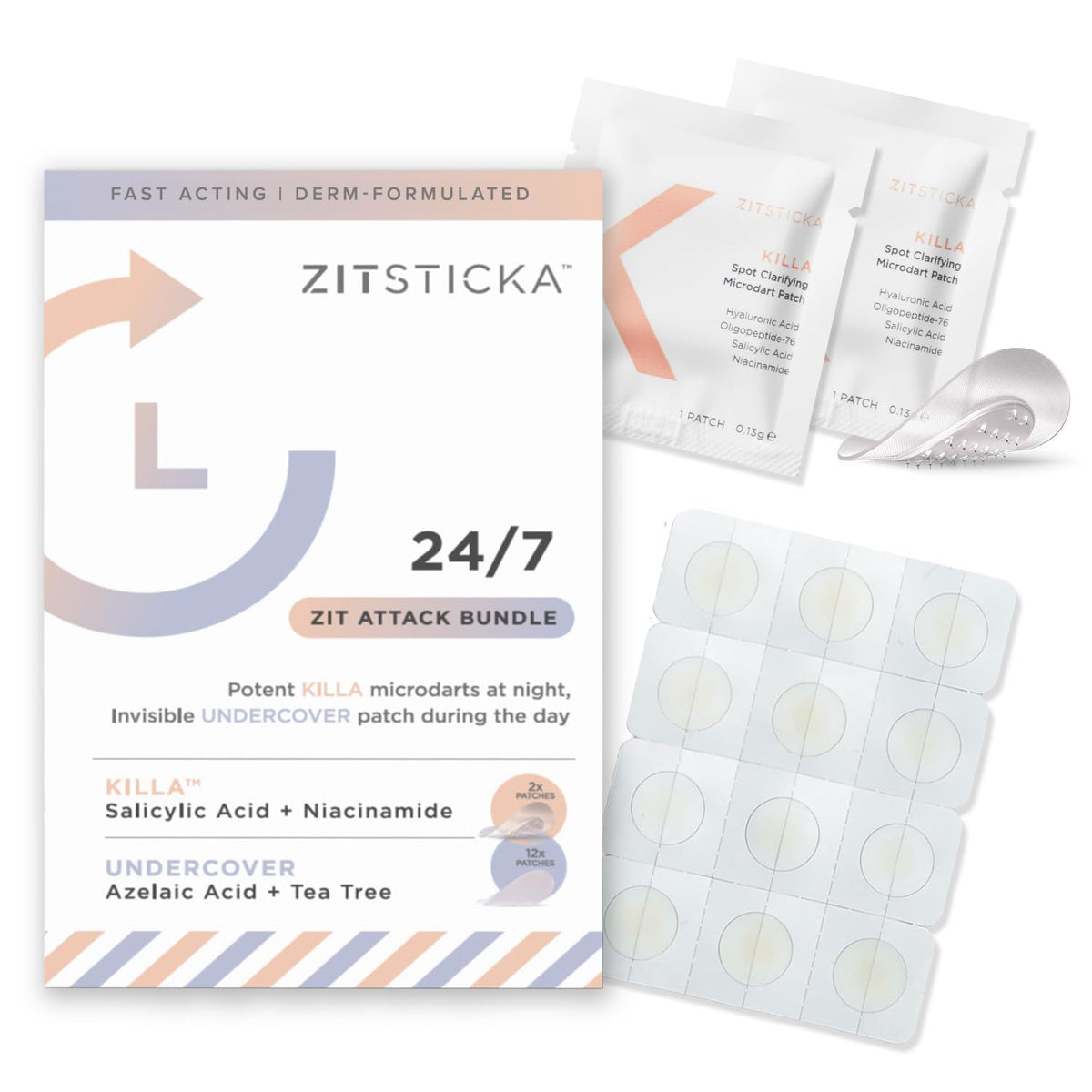 ZitSticka Invisible Pimple Patches for Face, Hydrocolloid Patches, Ultra-Thin Clear Azelaic Acid &