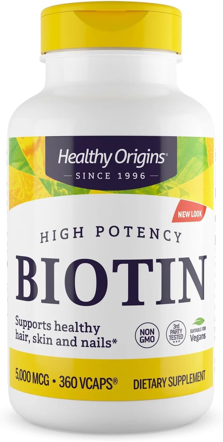 Healthy Origins Biotin 5,000 mcg (USP Grade, Non-GMO, Gluten Free, Hair Support, Nail Support), 360