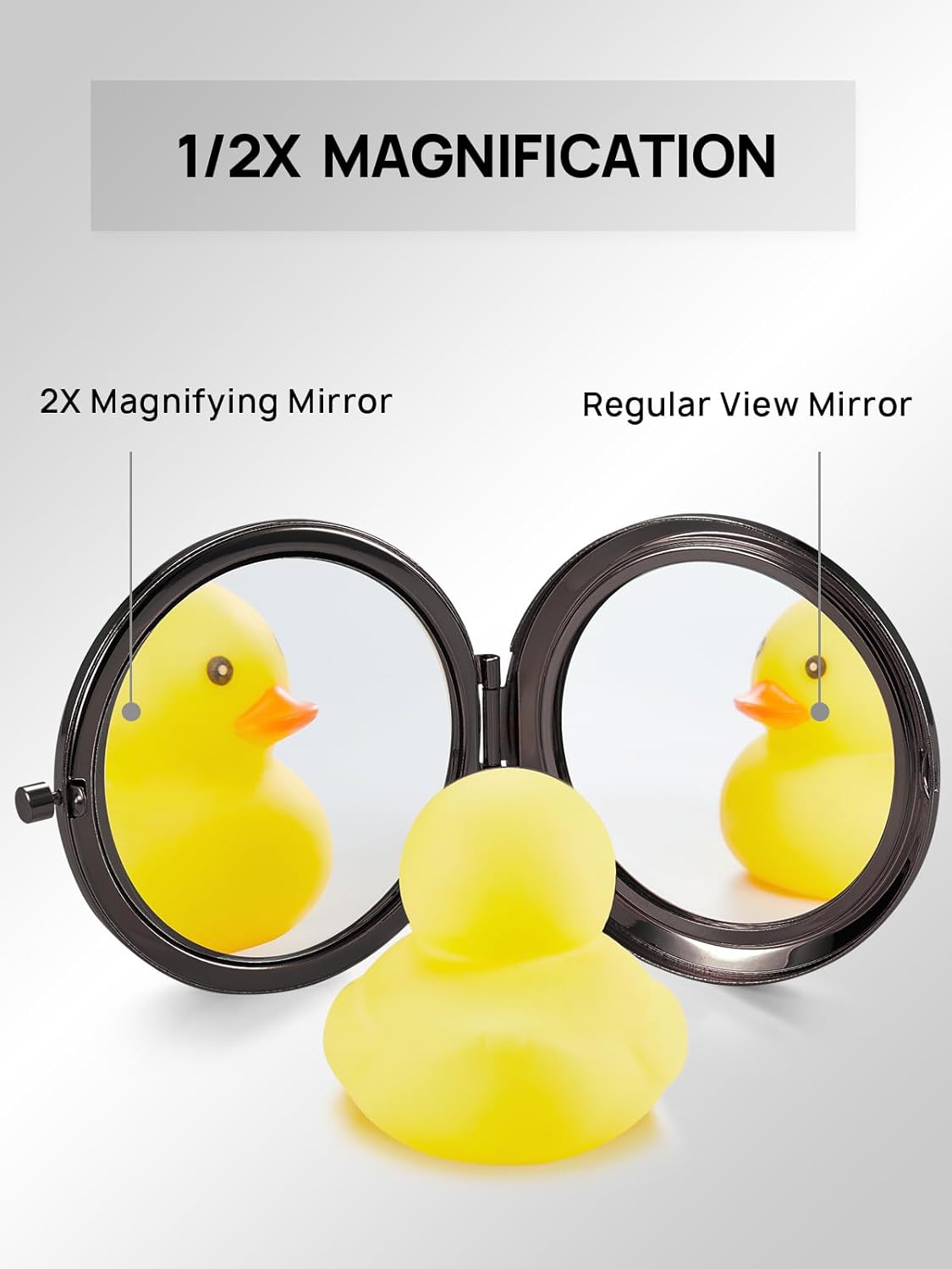 Compact Mirror, Set of 2 Double-Sided 1X/2X Magnifying Purse Pocket Makeup Mirrors(Round, Onyx