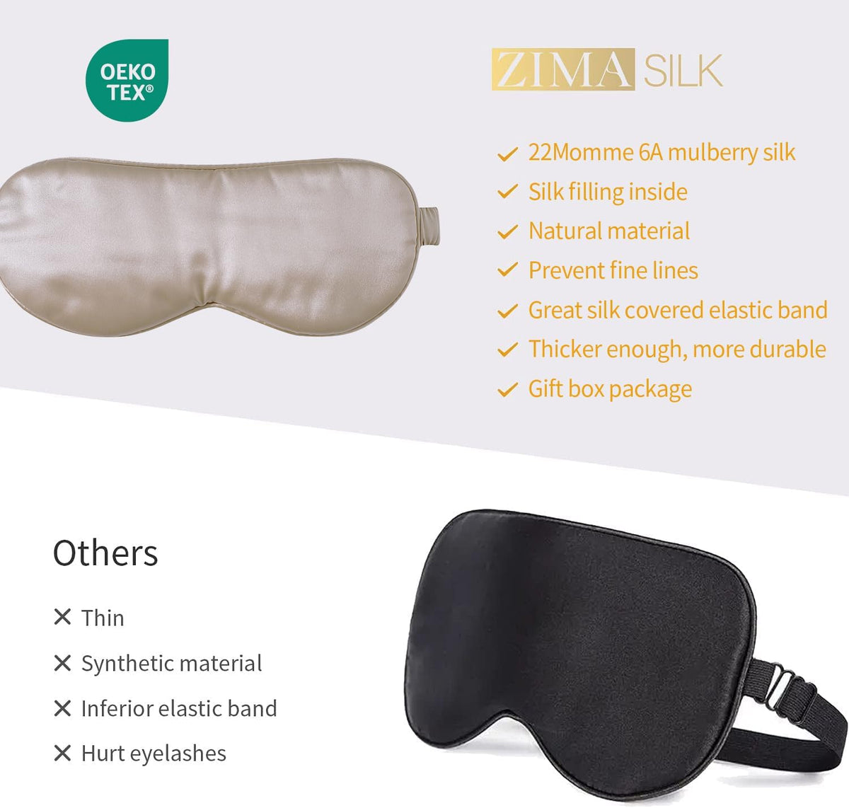 ZIMASILK Adjustable 100% 22 Momme Mulberry Silk Sleep Mask for Sleeping, Filled with Premium