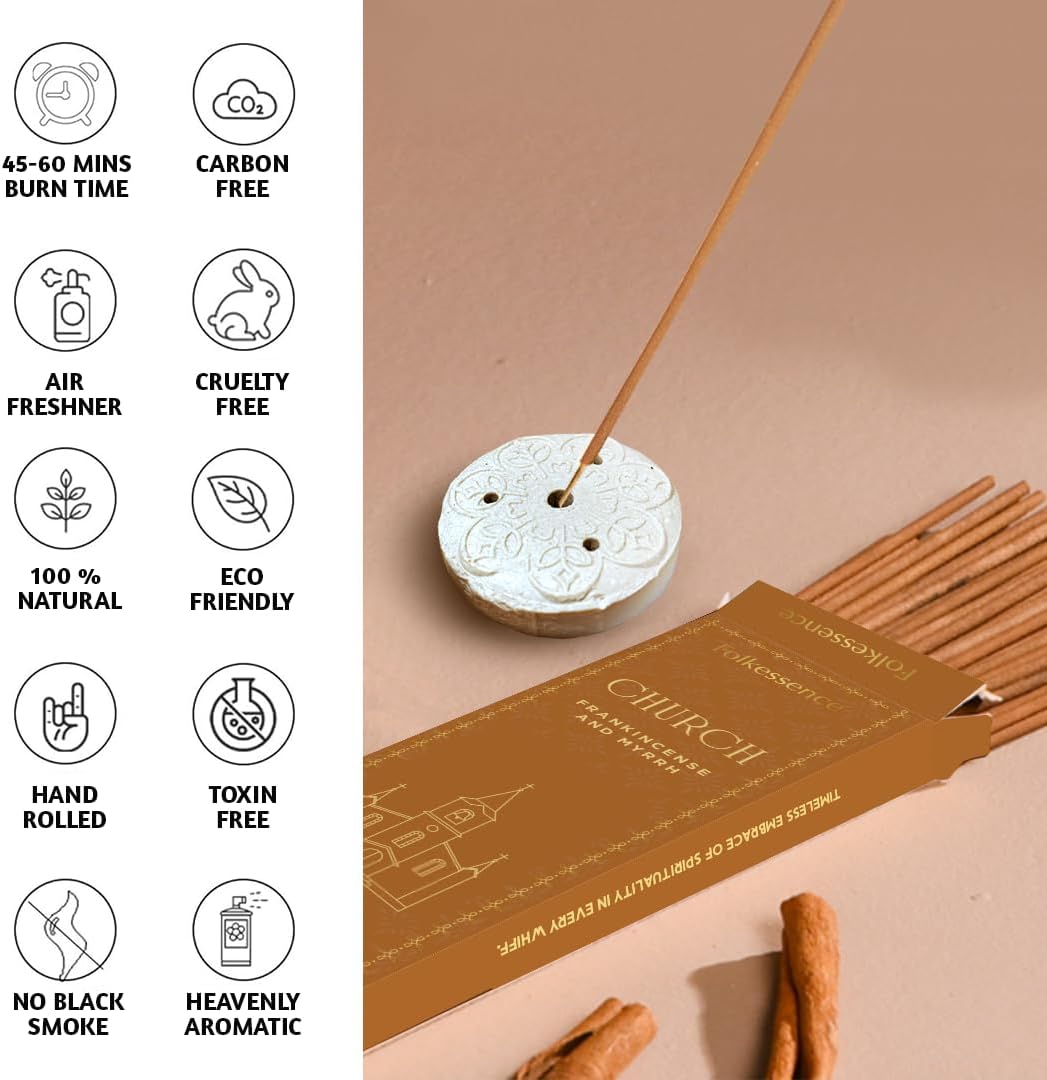 Folkulture Church Incense Sticks | Set of 100 Insence-Sticks with Holder for Relaxation |