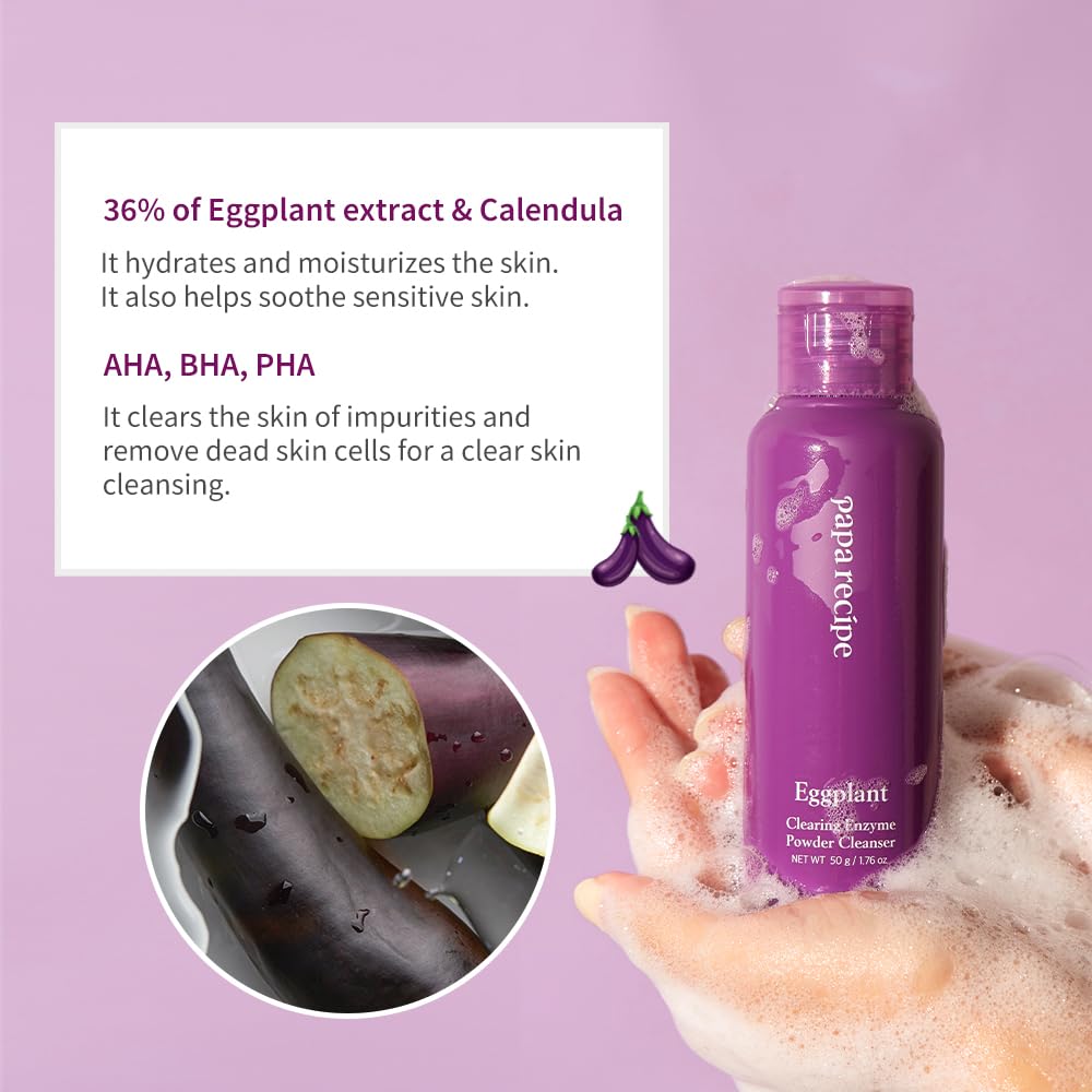 Papa Recipe Eggplant Enzyme Powder Cleanser – Triple Exfoliation with AHA, BHA, PHA – Low pH Korean