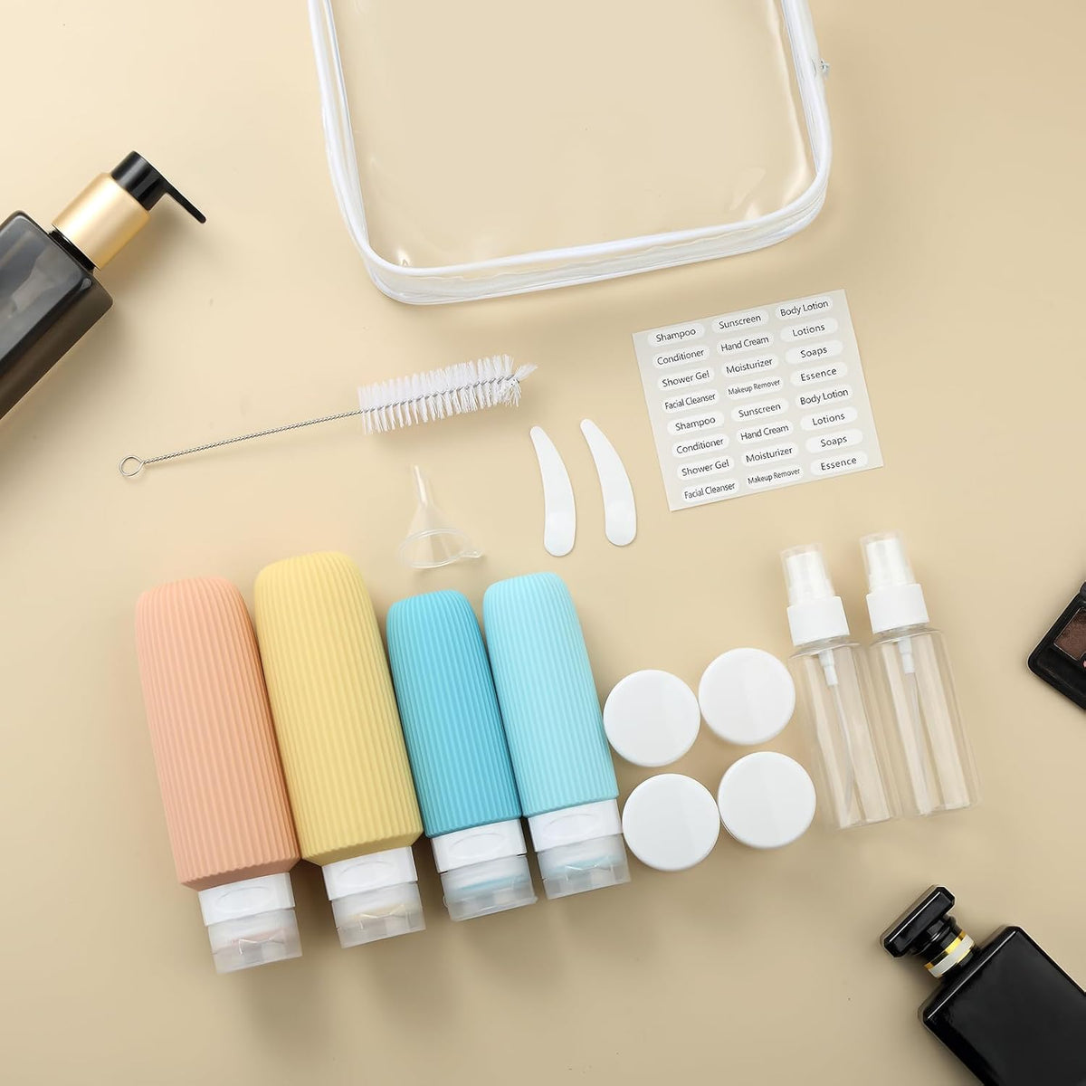 16 Pack Travel Bottles for Toiletries, Large 6oz Silicone Travel Containers jar for Toiletries