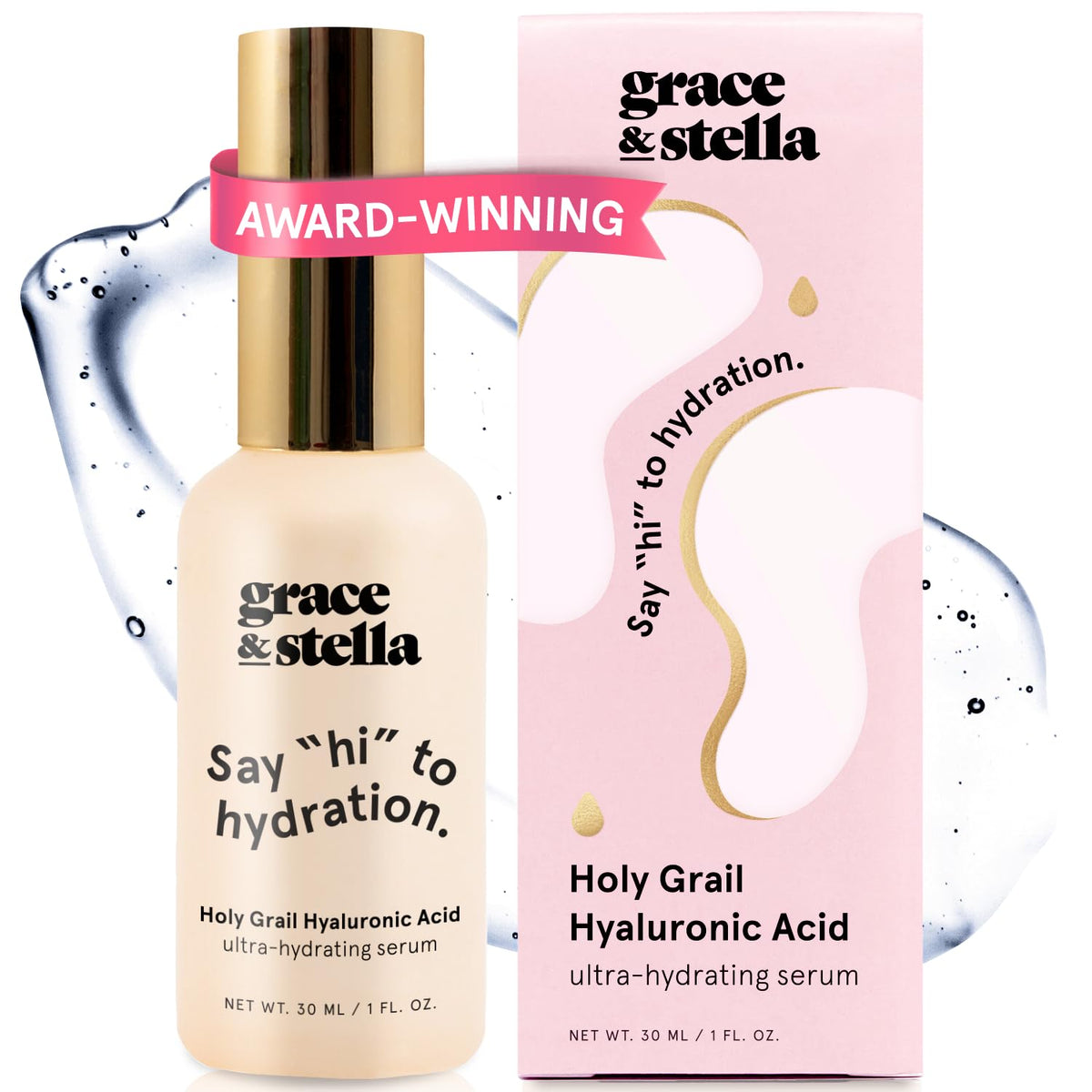 grace & stella Award Winning Hyaluronic Acid Serum (30ml/1 fl oz) Hydrating Hyaluronic Acid Serum