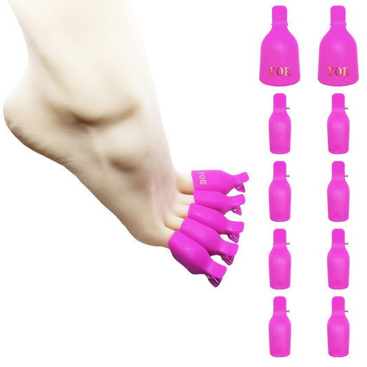 (10 Pcs Pink Toenail) Plastic Acrylic Nail Art Soak Off Cap Clip UV Gel Polish Remover Wrap Tool
