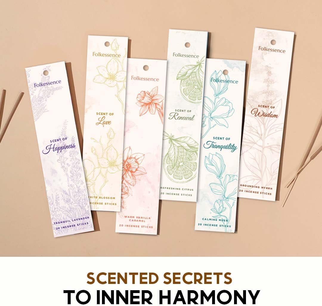 Folkulture Incense Stick with Holder | Set of 6 (120 Fall Insence-Sticks) with 45 Min Burn Time |