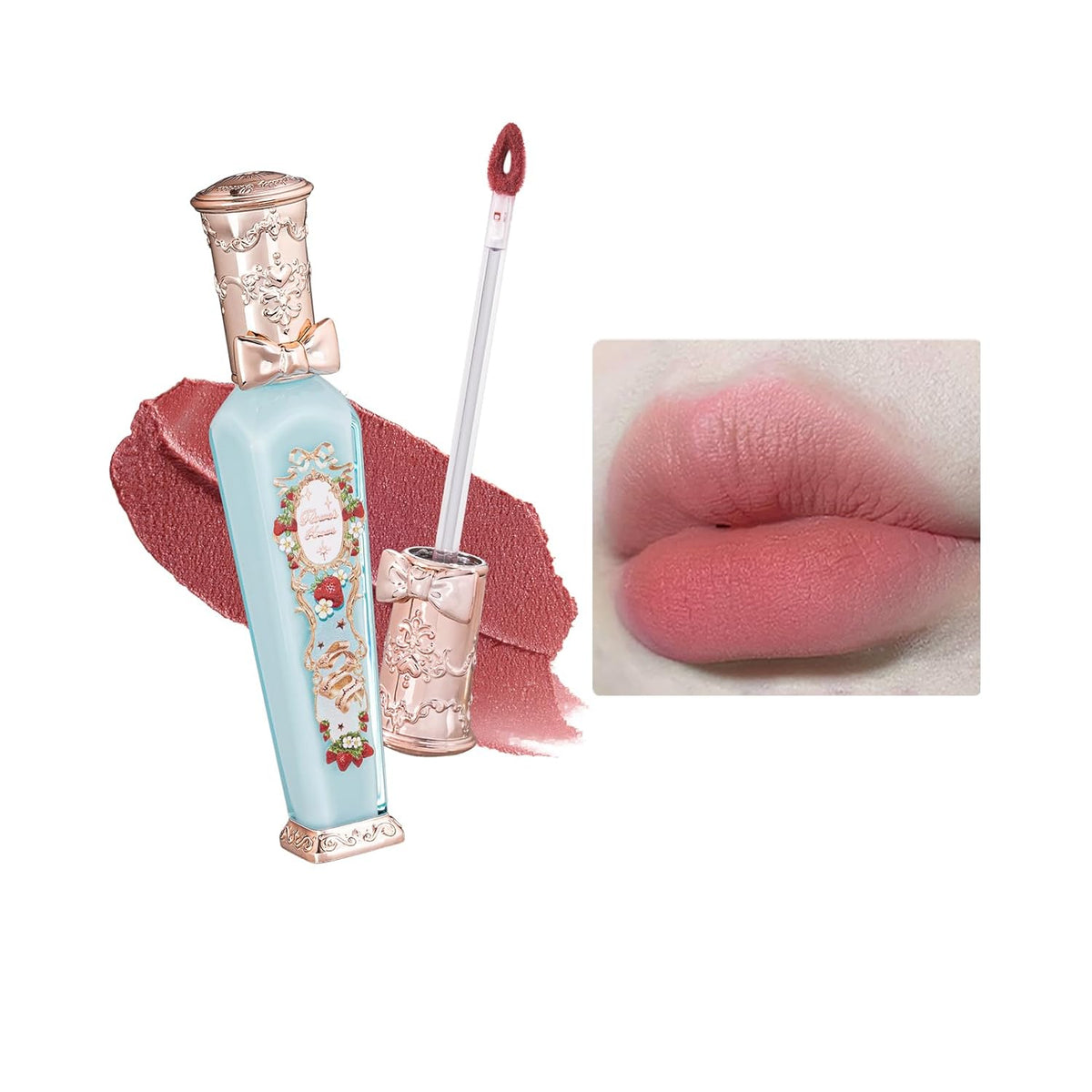 Flower Knows Strawberry Rococo Cloud Lip Cream,Velvety Matte Liquid Lipstick,Nude Lipstick,Long