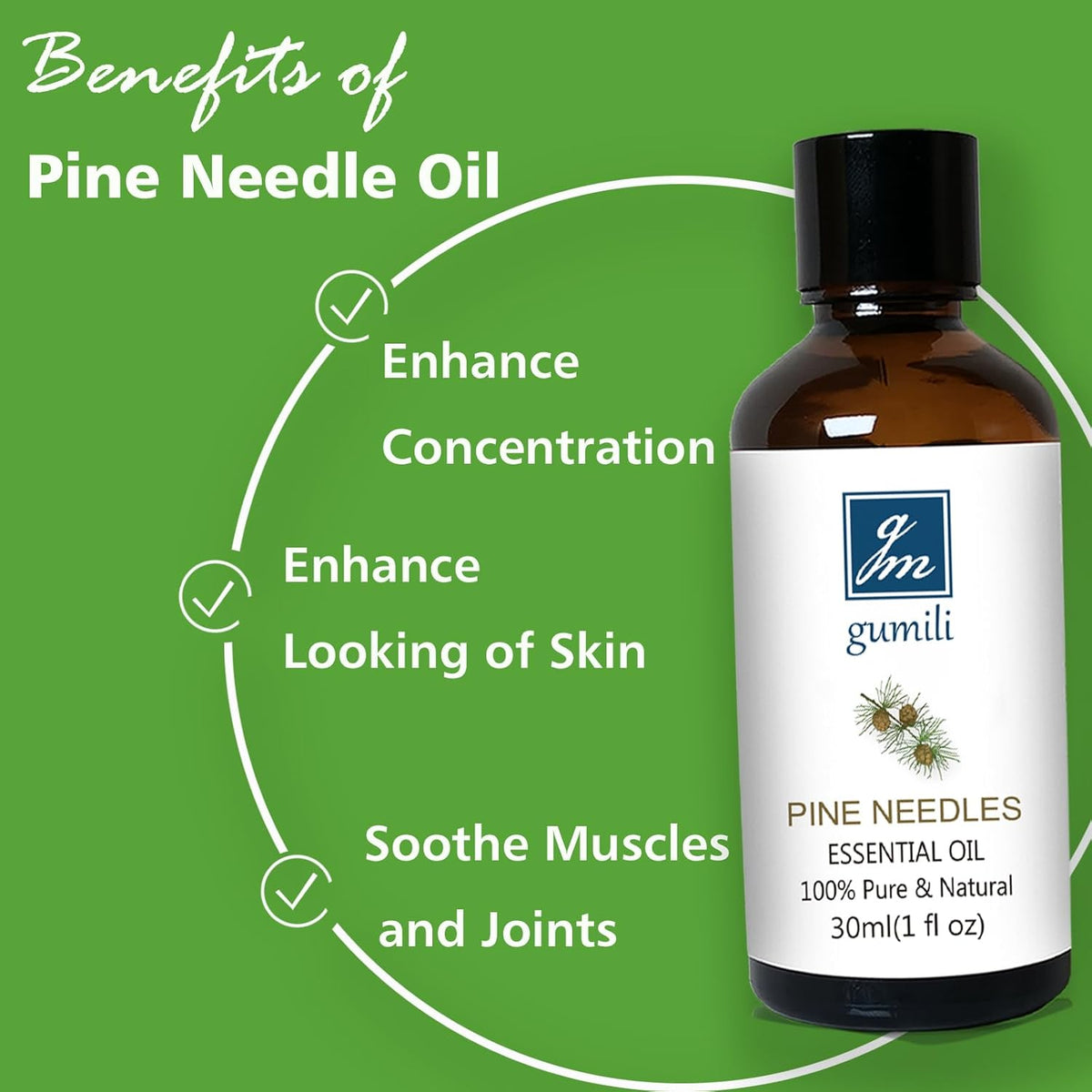 Pine Needle Essential Oil 1 Oz - 100% Pure & Natural Pine Oil for Diffuser, Skin, Massage &
