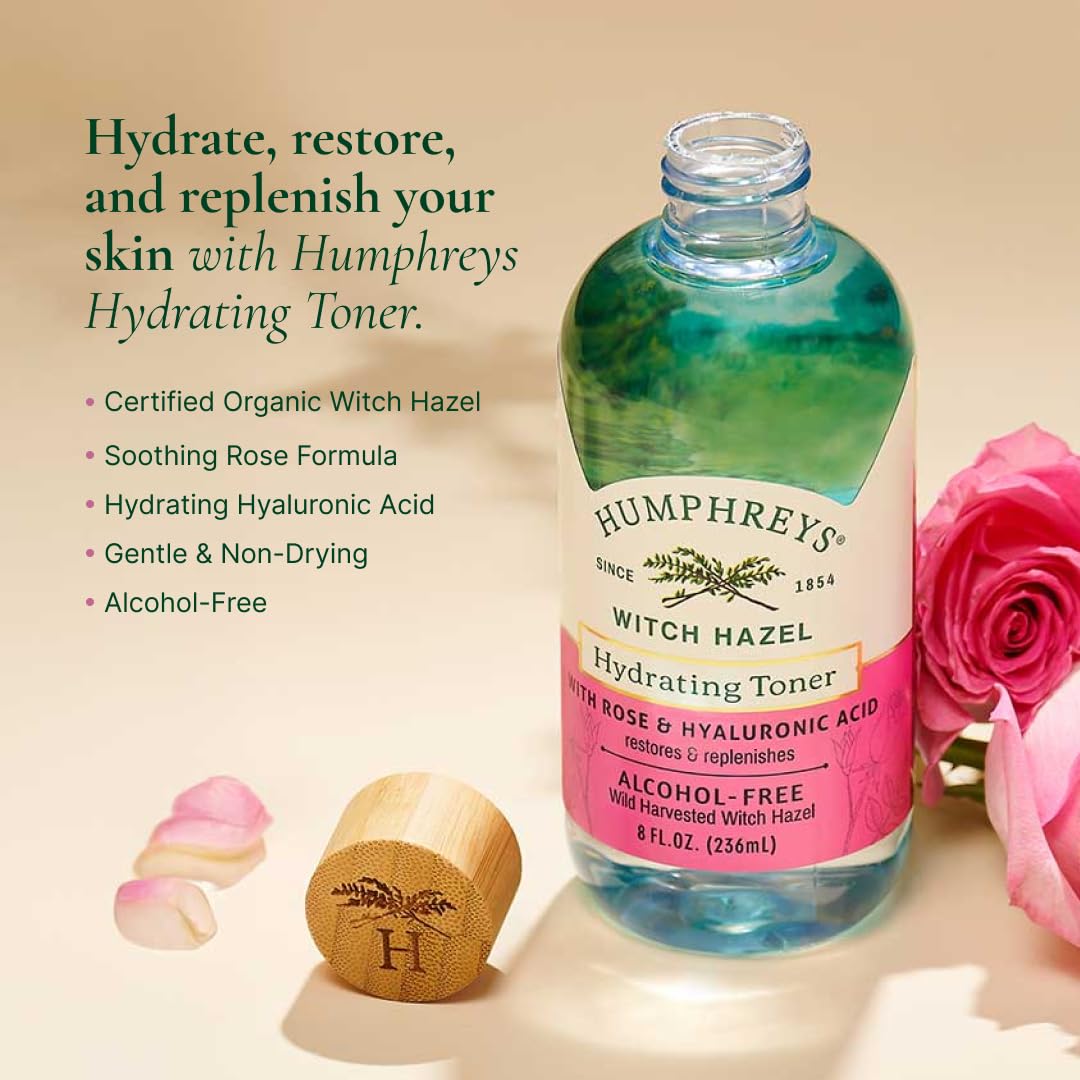 Humphreys Witch Hazel Hydrating Toner | Wild Harvested Witch Hazel & Rose | Natural, Alcohol-Free