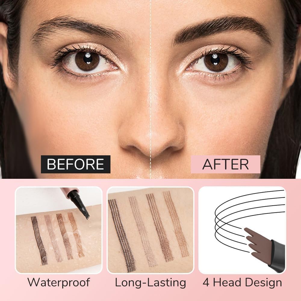 Microblading Eyebrow Pen, New 3D Microblading Eyebrow Pencil, Waterproof Eye Brow Pen with 4 Tip