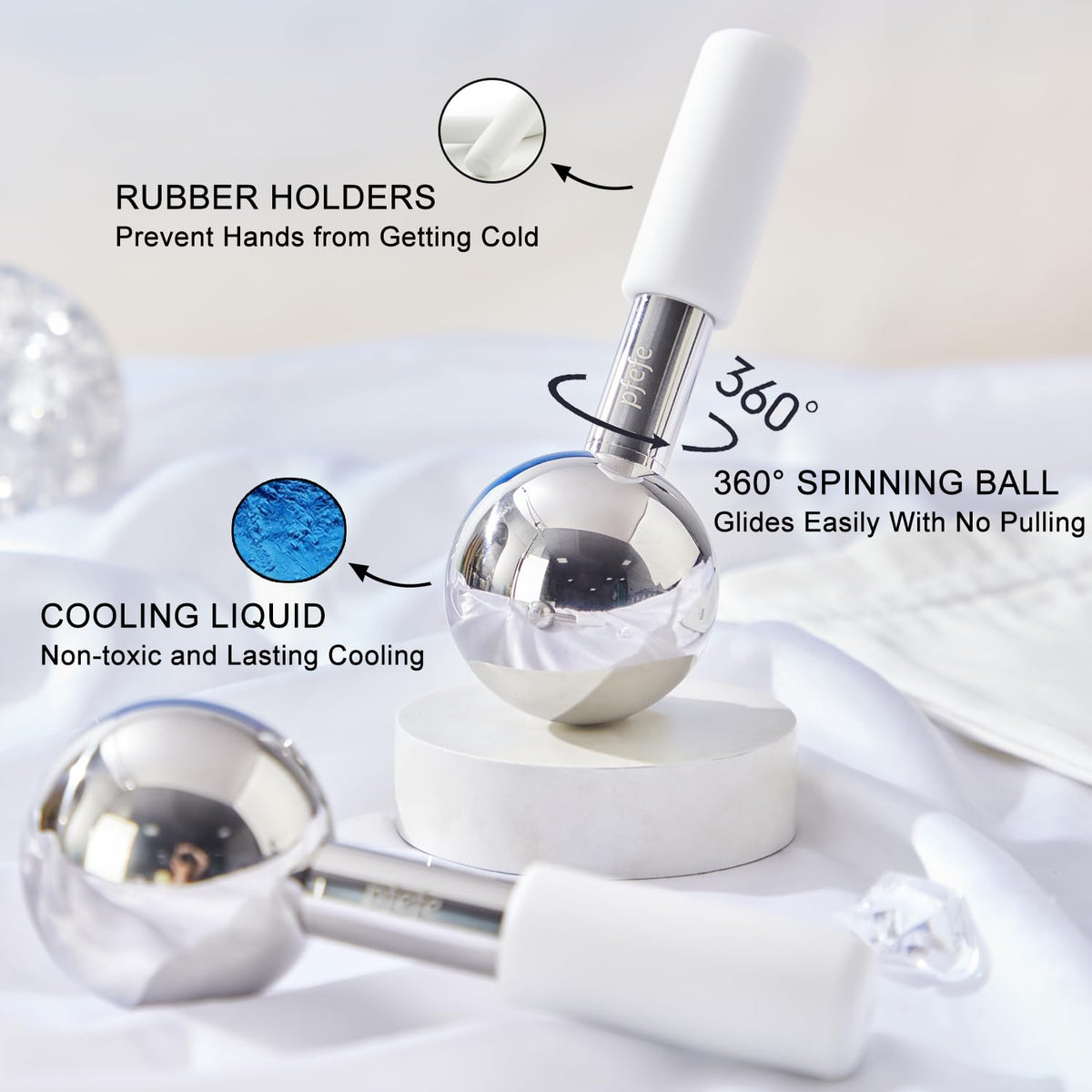 360 Rotating Ice Globes for Face & Eyes, Unbreakable Stainless Steel Cryo Sticks for Beauty