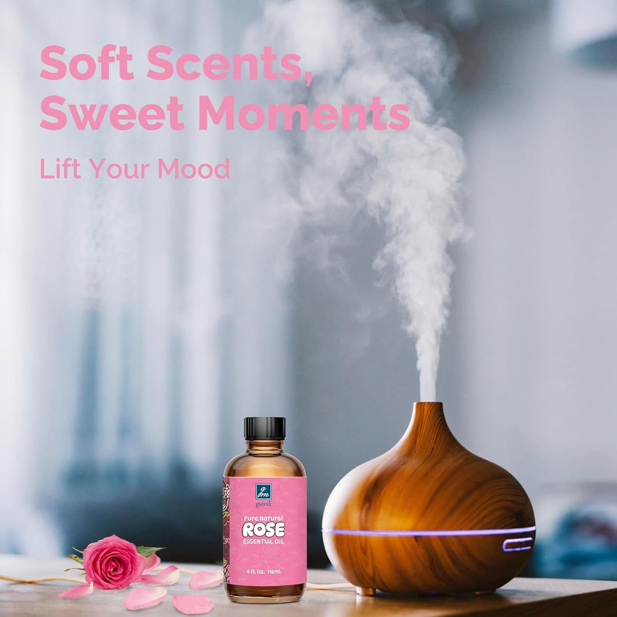 Rose Essential Oil 4 Oz, 100% Pure Natural Rose Oil for Diffuser, Skin, Hair, Body, Face Care