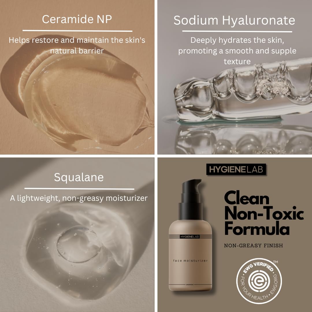 Face Moisturizer - EWG Verified, Unscented, Non-Greasy Hydration with Squalane, Aloe Vera
