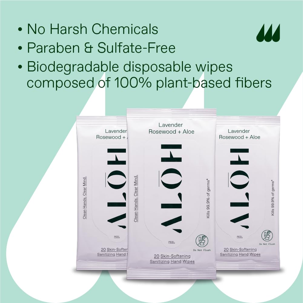 ALŌH Lavender Rosewood + Aloe Sanitizing Hand Wipes - Clean Hands, Clear Minds - On The Go