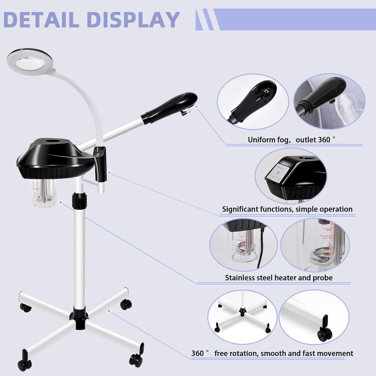 Professional Facial Steamer, 2 in 1 Facial Steamer with 5X Magnifying Lamp for Deep Cleansing and