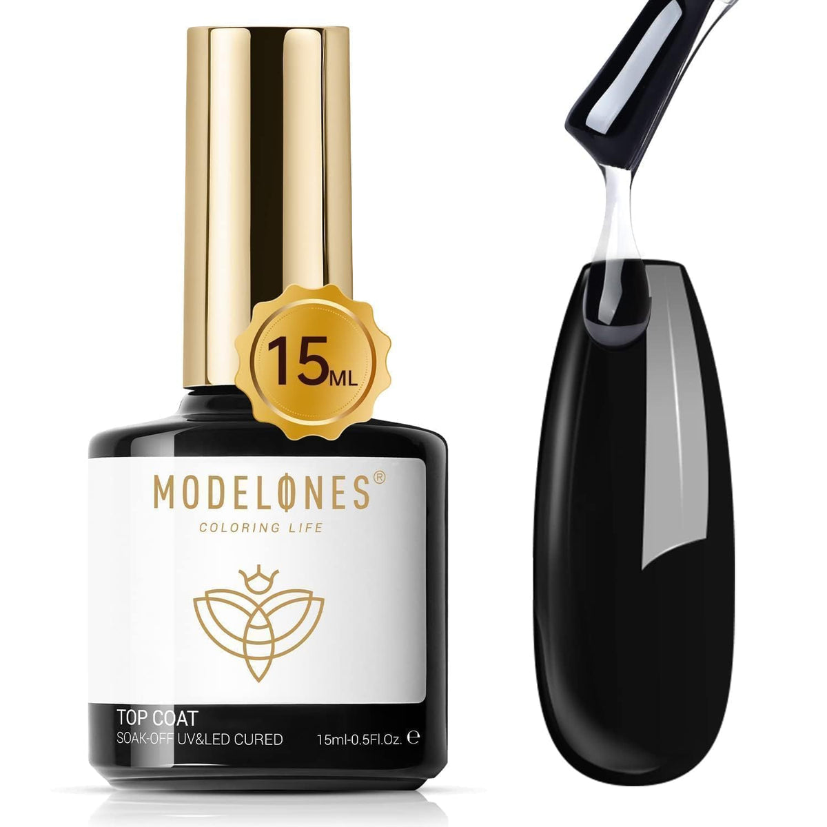 modelones Gel Top Coat, 15ml No Wipe Gel Nail Polish High Gloss Top Coat Shiny Long Lasting Clear