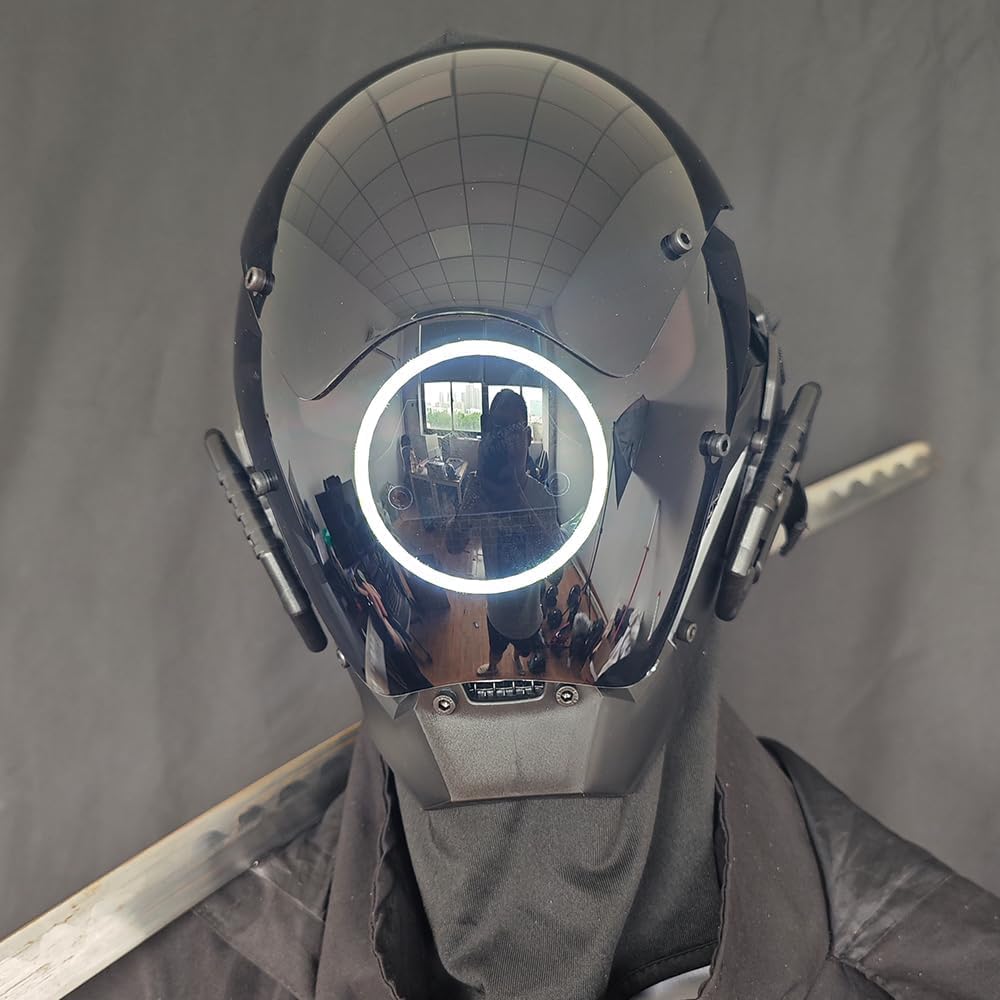 KYEDAY Punk Mask Cosplay for Men, LED Round Light Mask for Women Cosplay Halloween Fit Party Music