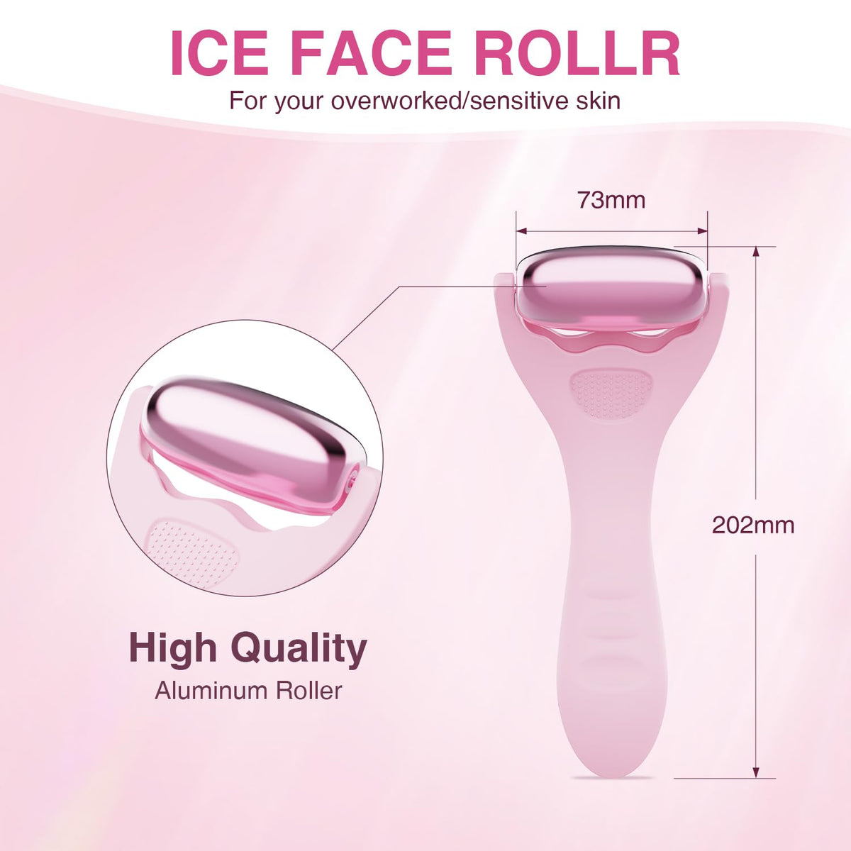 Facial Ice Roller for Skin Care - Aluminum Face Roller to De-Puff, Soothe & Tighten Pores - Cold