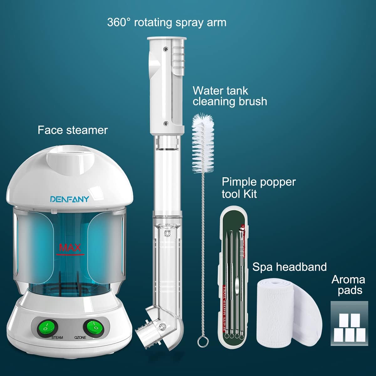 Facial Steamer - DENFANY Nano Ionic Face Steamer with Extendable 360° Rotating Arm - Portable