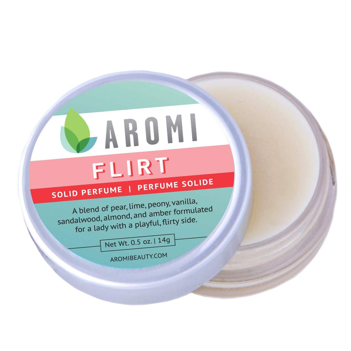 Aromi Flirt Solid Perfume | Floral, Woodsy Fragrance, Vegan, Cruelty-free, Almond, Peony, Vanilla